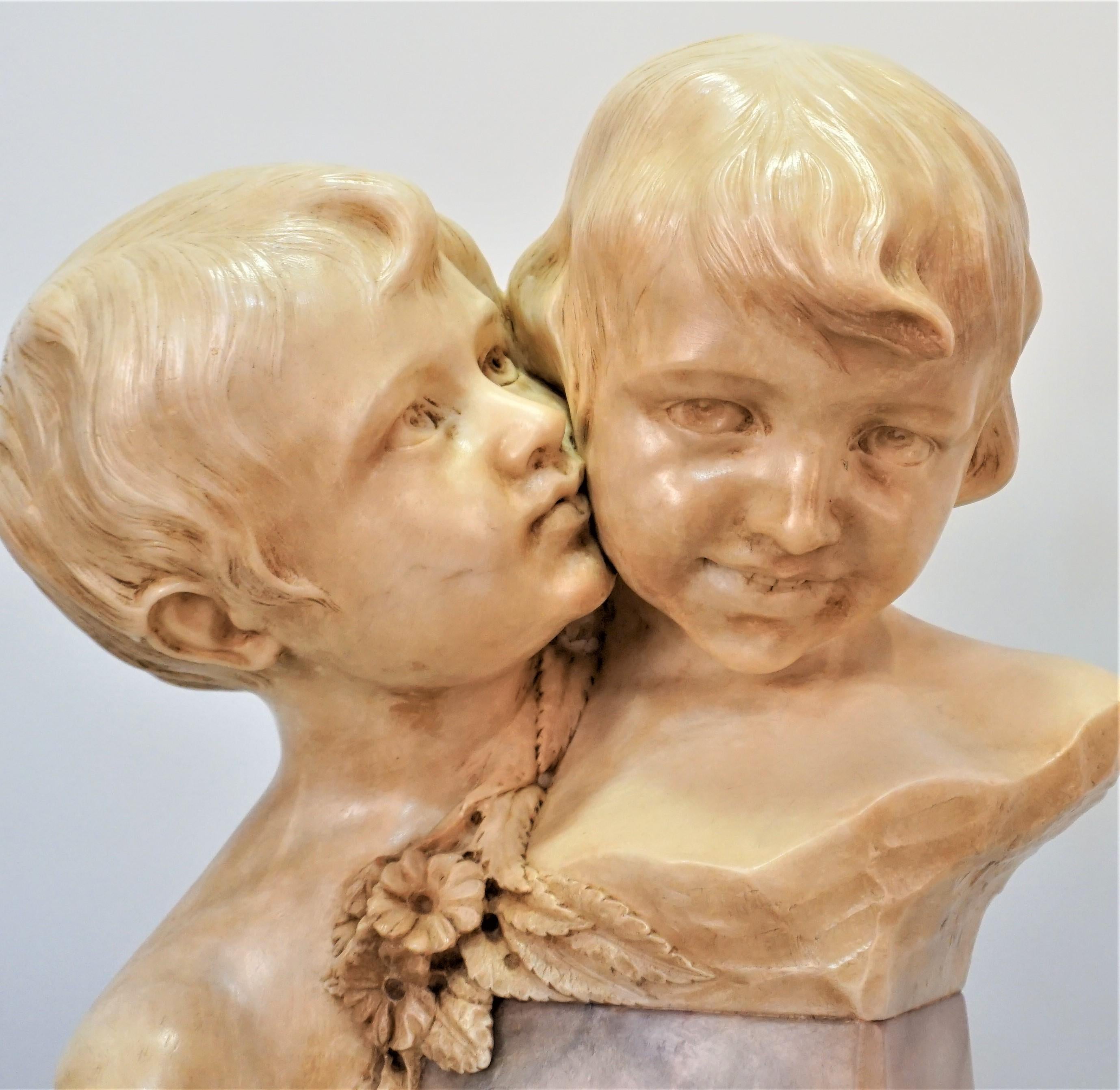 Superb 19th Century Italian Hand Carved Marble Boy and Girl 1