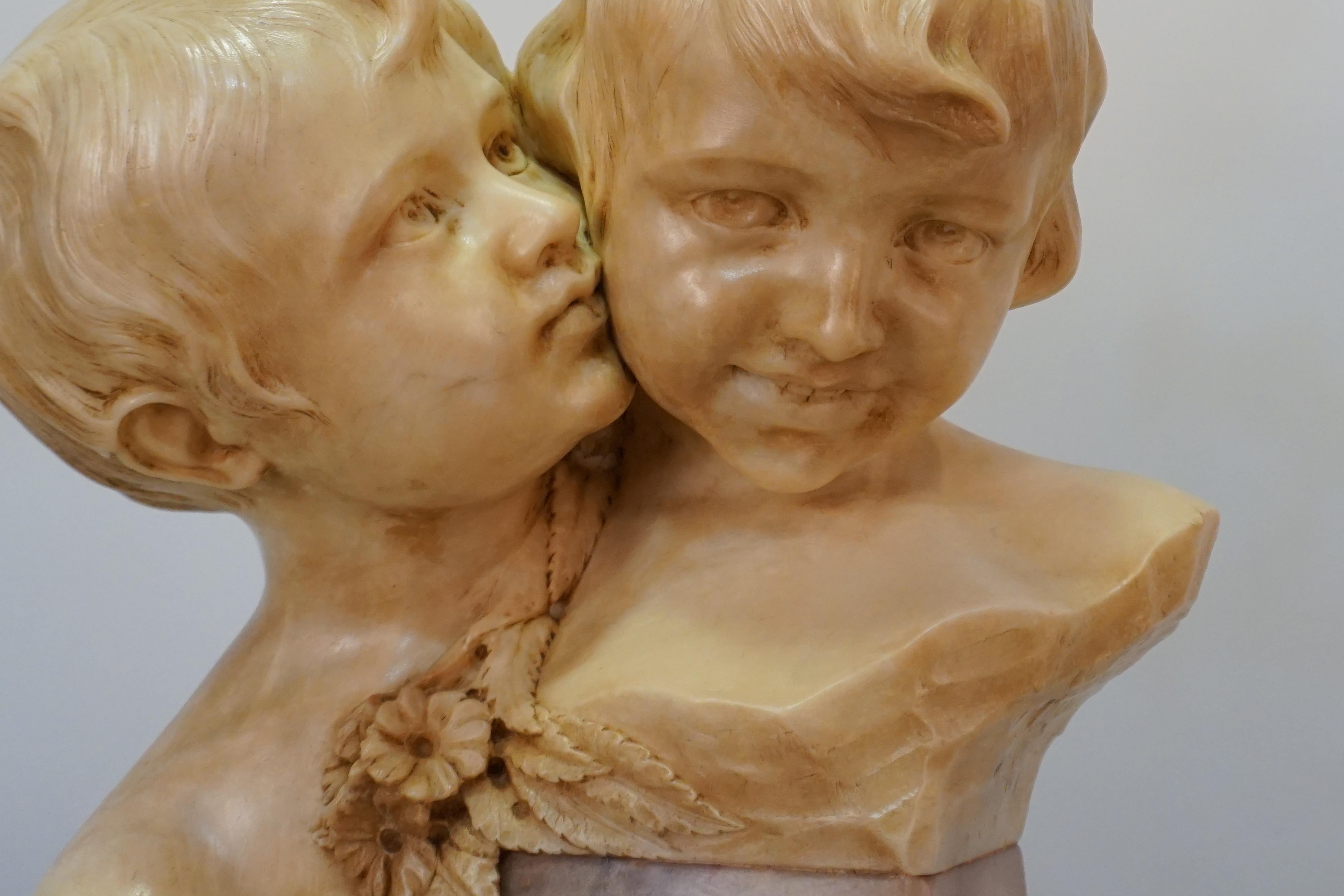 Superb 19th Century Italian Hand Carved Marble Boy and Girl 2