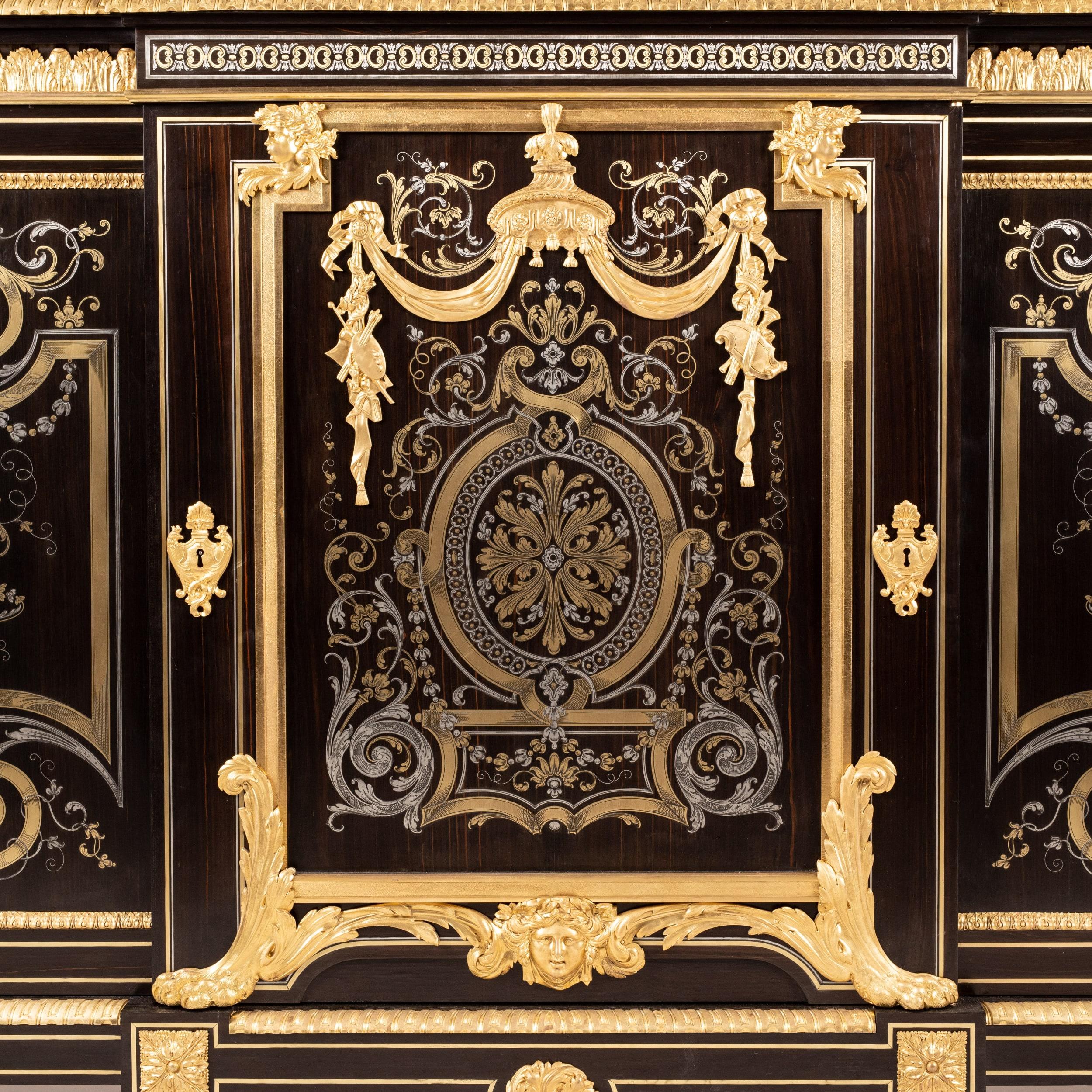 Marble Superb 19th Century Marquetry Cabinet in the Louis XIV Manner For Sale