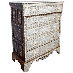 Superb 19th Century Moroccan Five-Drawer Mother of Pearl Inlay Dresser