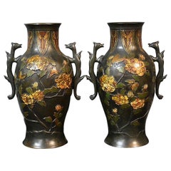 Superb 19th Century Pair of Bronze Two Handled Vases