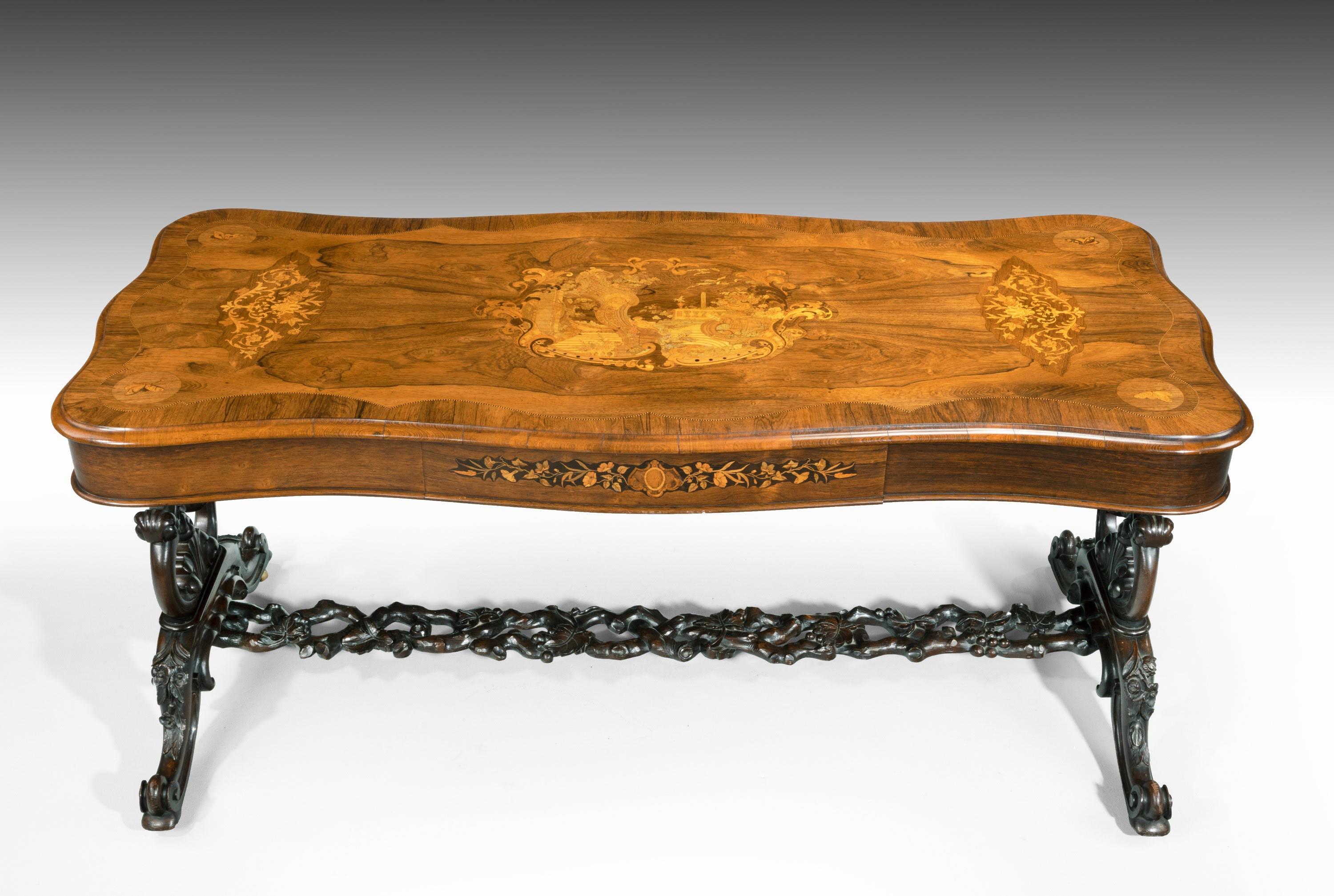 English Superb 19th Century Rosewood, Kingwood and Marquetry Centre Standing Table