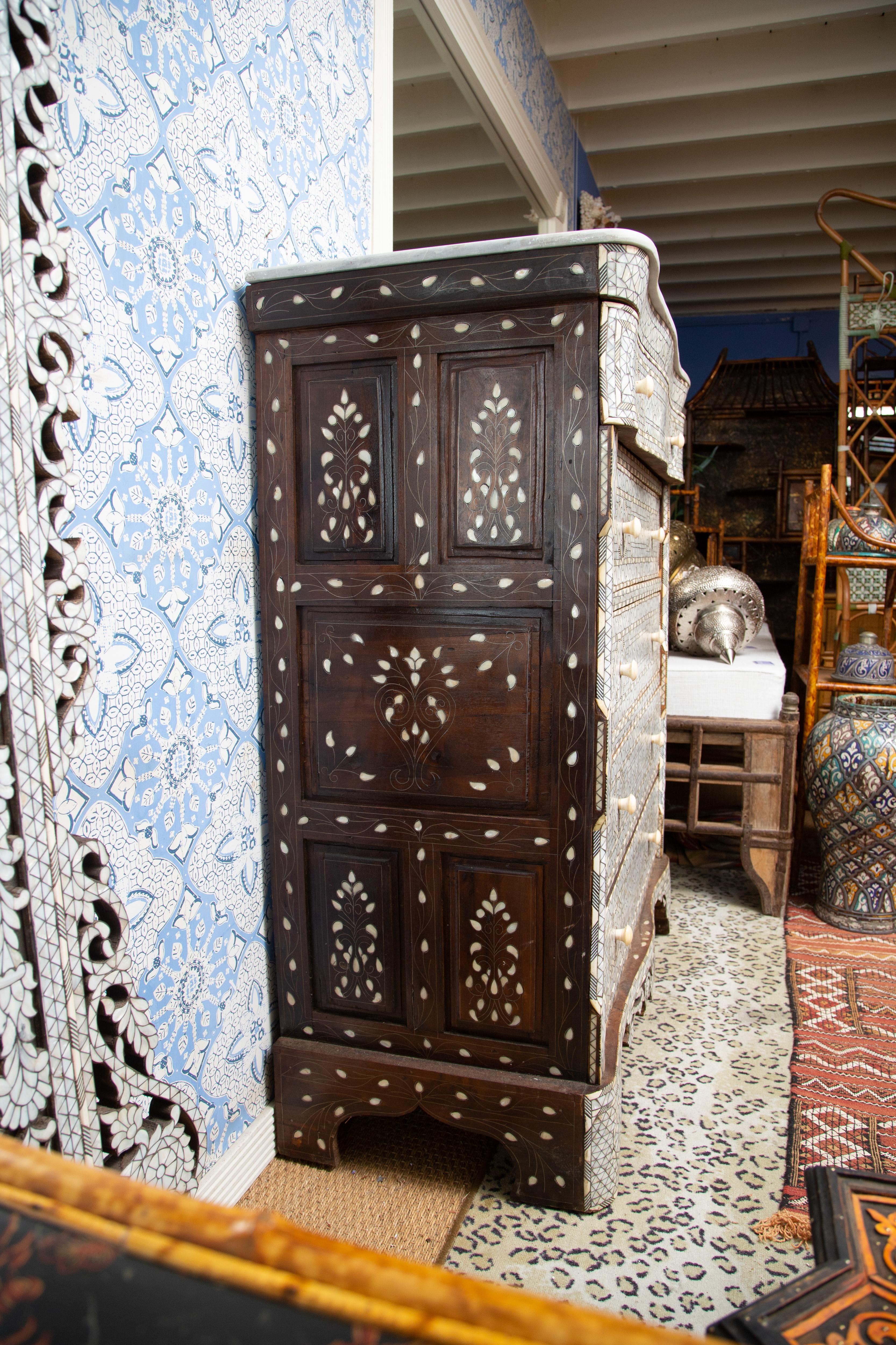 Mother-of-Pearl Superb 19th Century Syrian Five-Drawer Mother of Pearl Inlay Dresser