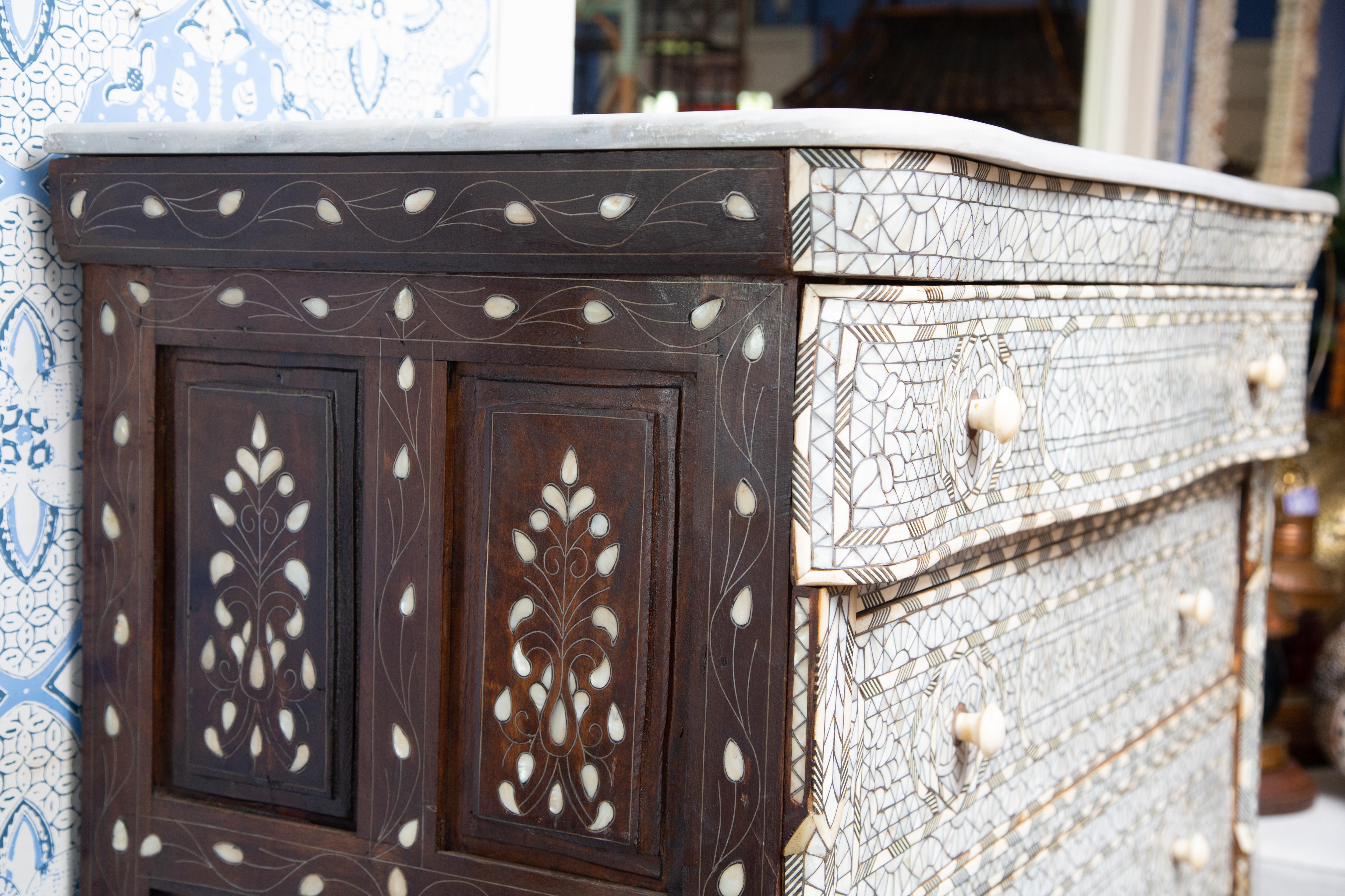 Superb 19th Century Syrian Five-Drawer Mother of Pearl Inlay Dresser 1