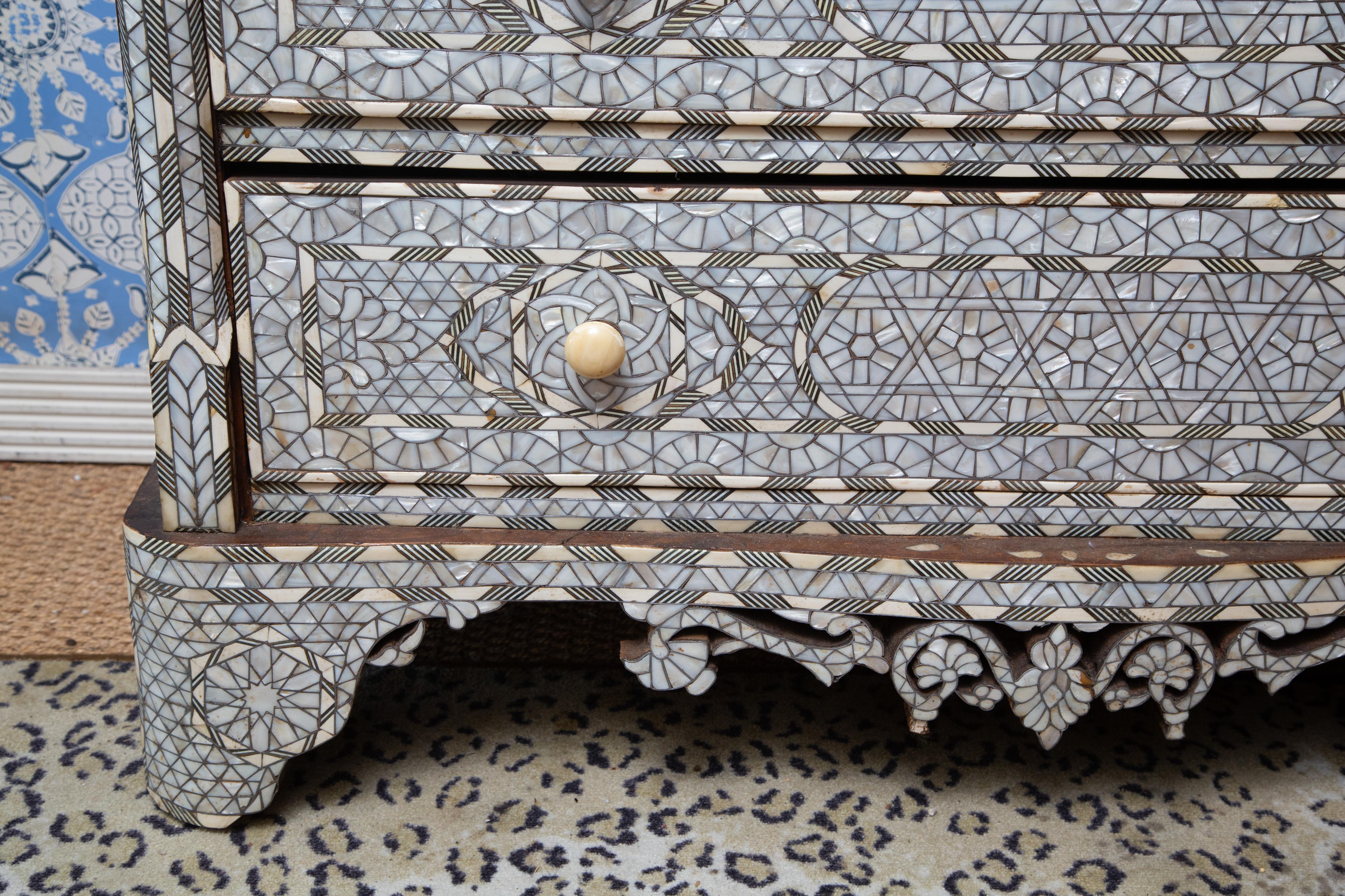 Superb 19th Century Moroccan Five-Drawer Mother of Pearl Inlay Dresser 1