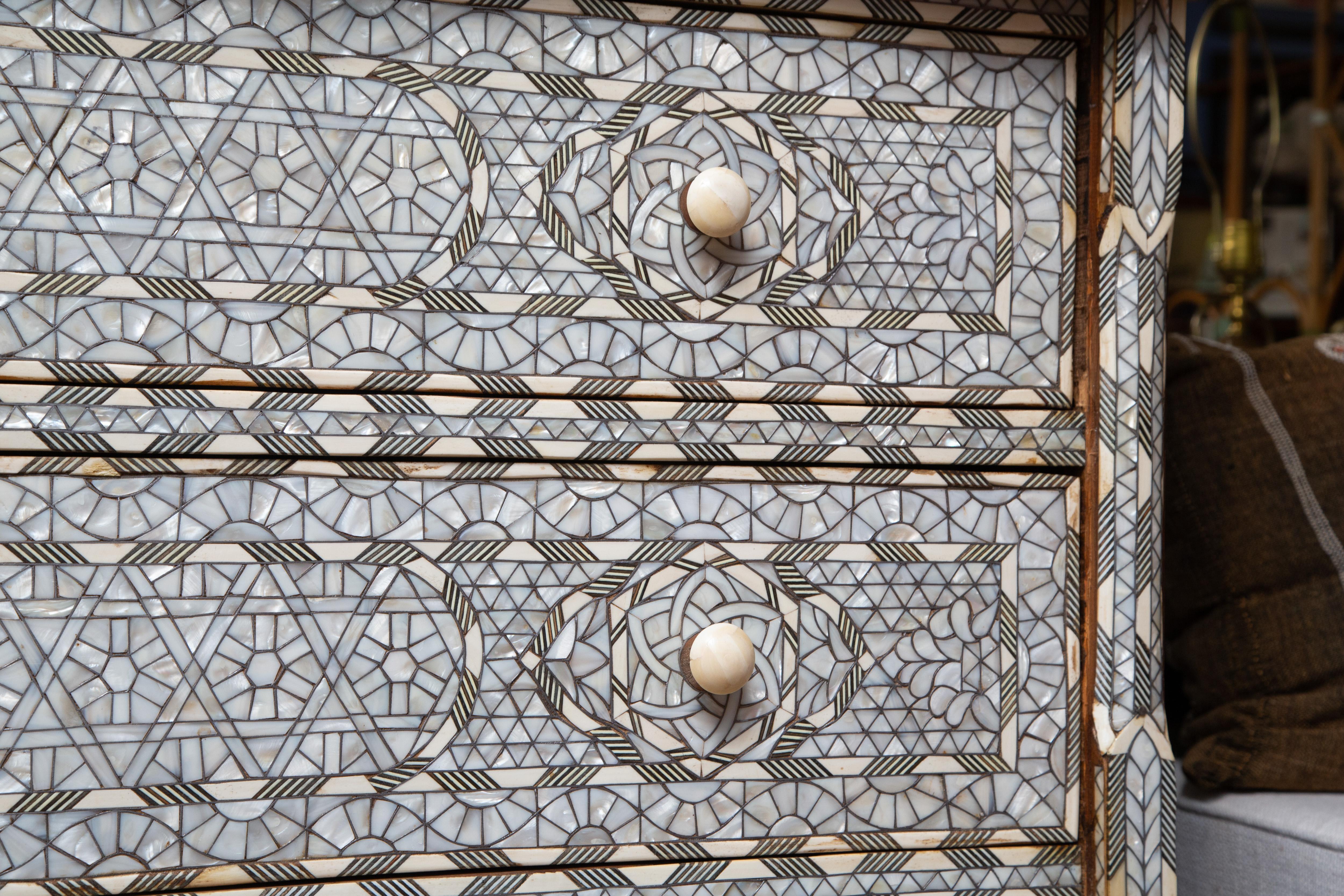 Superb 19th Century Syrian Five-Drawer Mother of Pearl Inlay Dresser 4