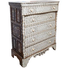 Superb 19th Century Syrian Five-Drawer Mother-of-Pearl Inlay Dresser