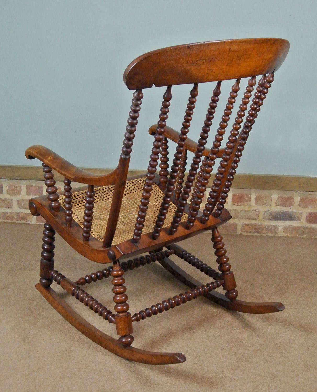 Superb 19th Century Walnut and Beech Bobbin Turned Rocking Chair, c. 1840 1