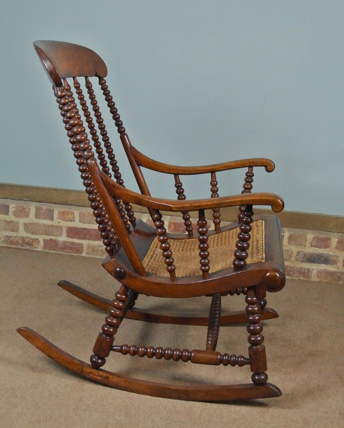 Superb 19th Century Walnut and Beech Bobbin Turned Rocking Chair, c. 1840 2