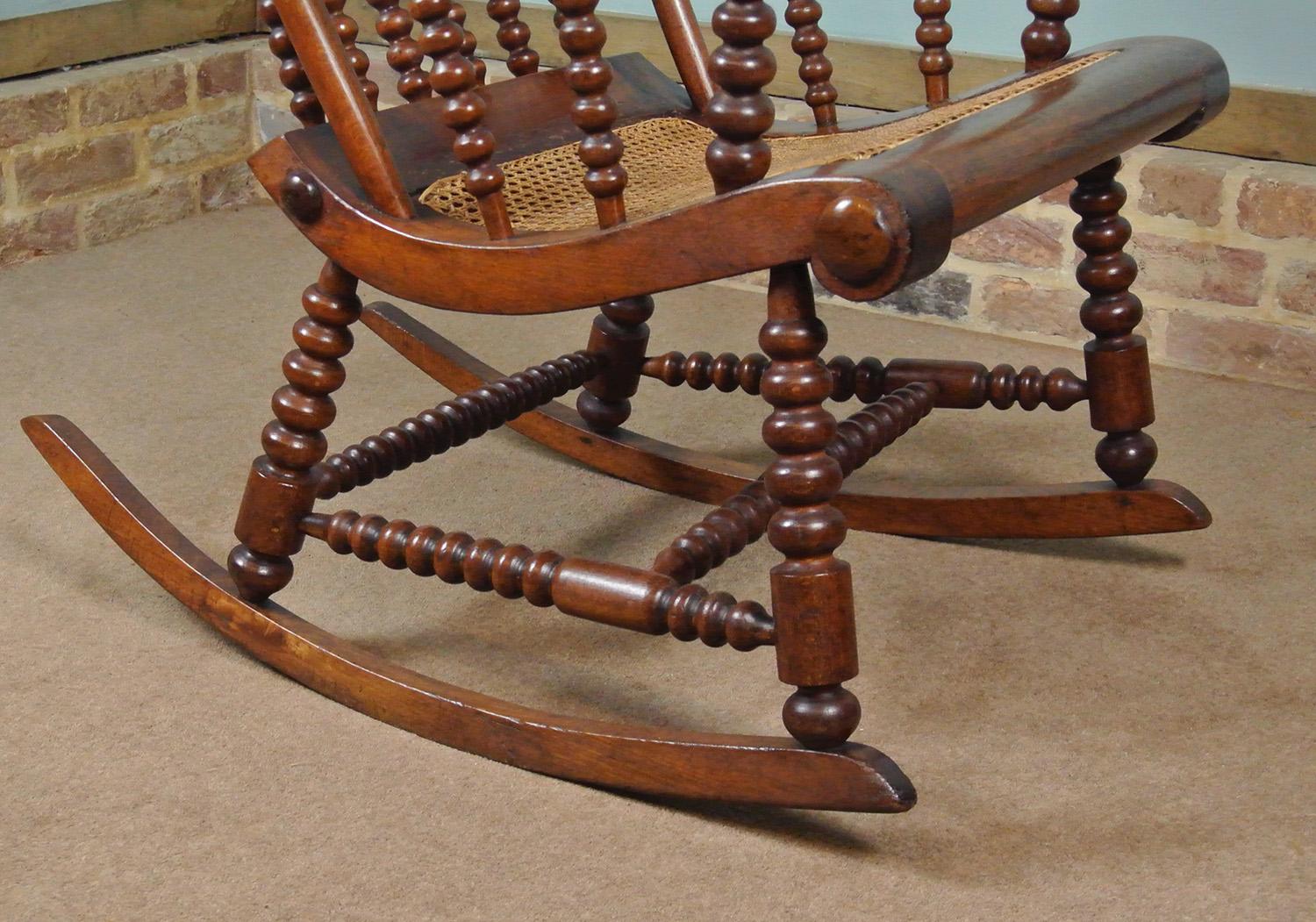 Superb 19th Century Walnut and Beech Bobbin Turned Rocking Chair, c. 1840 3