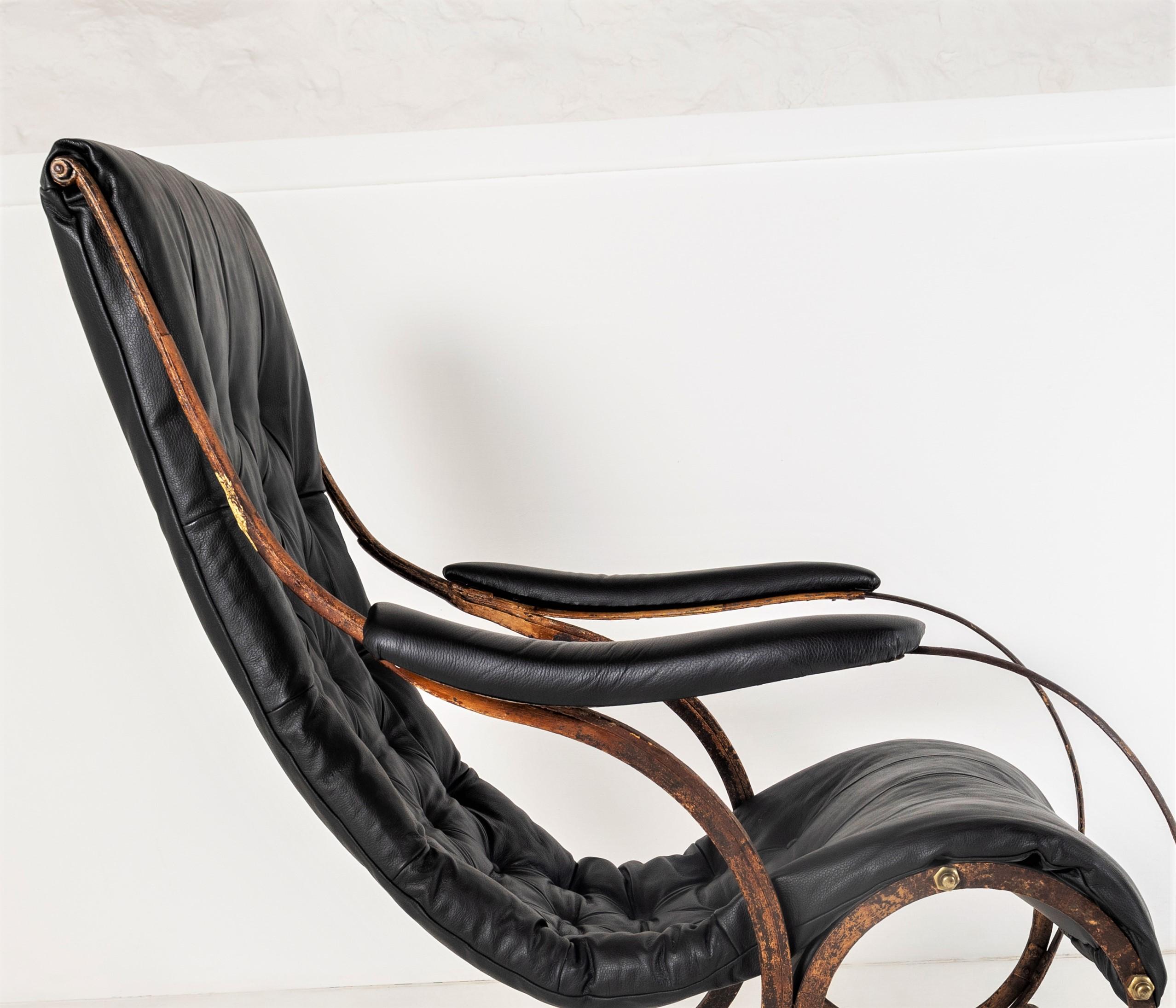 Superbe 19ème siècle. Chaise à bascule en cuir avec cadre en fer de R W Winfield, Angleterre en vente 2