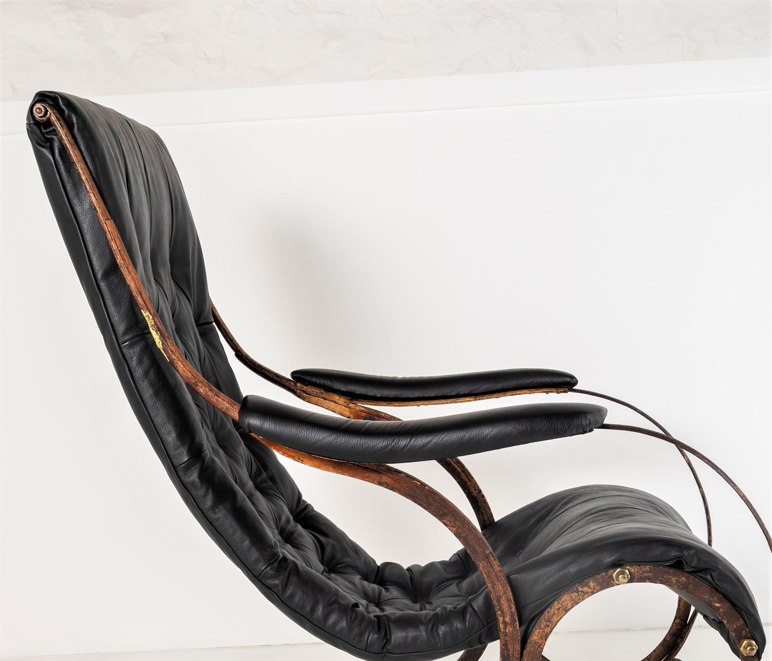 Superbe 19ème siècle. Chaise à bascule en cuir avec cadre en fer de R W Winfield, Angleterre en vente 1