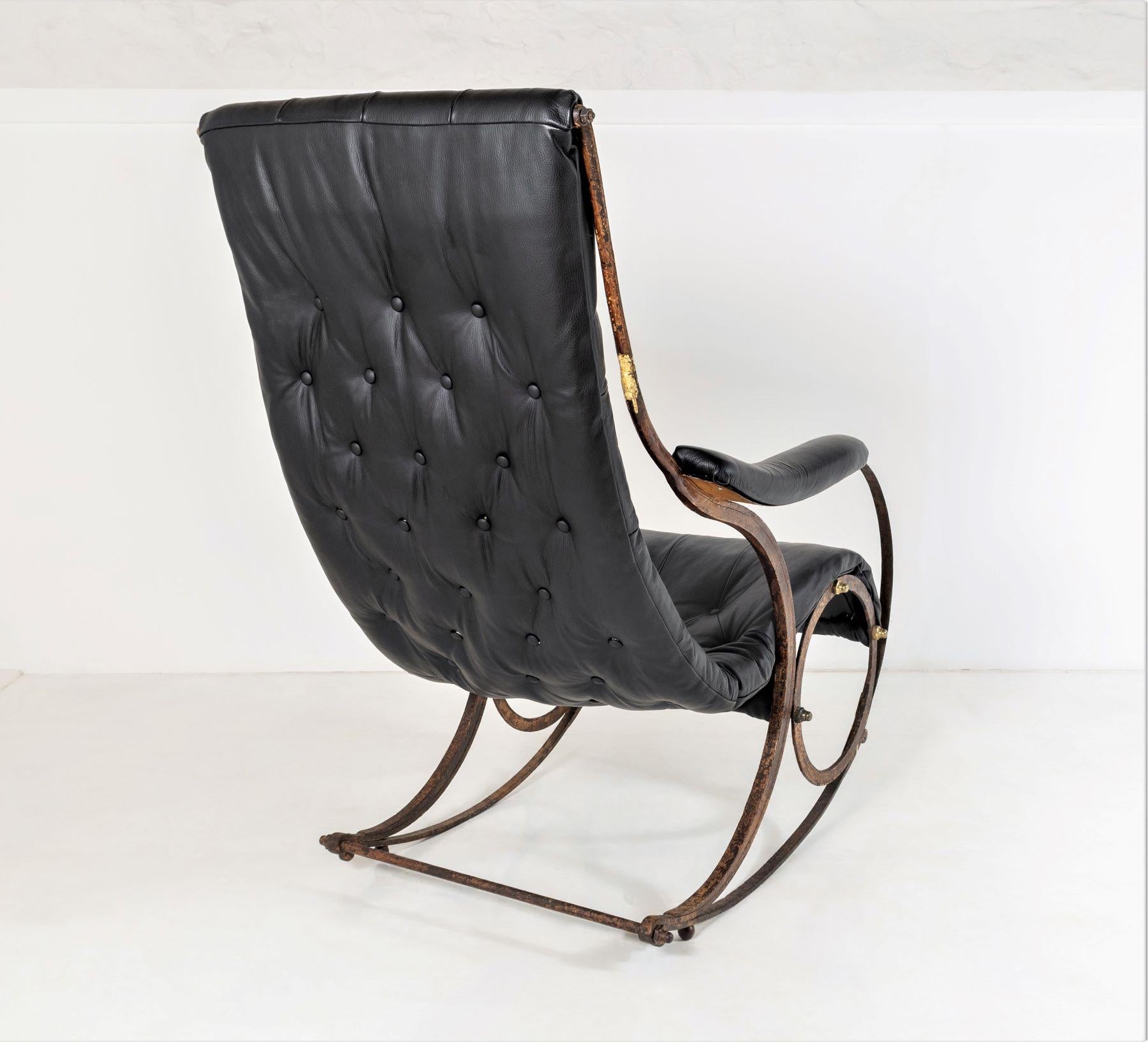 Superbe 19ème siècle. Chaise à bascule en cuir avec cadre en fer de R W Winfield, Angleterre en vente 4
