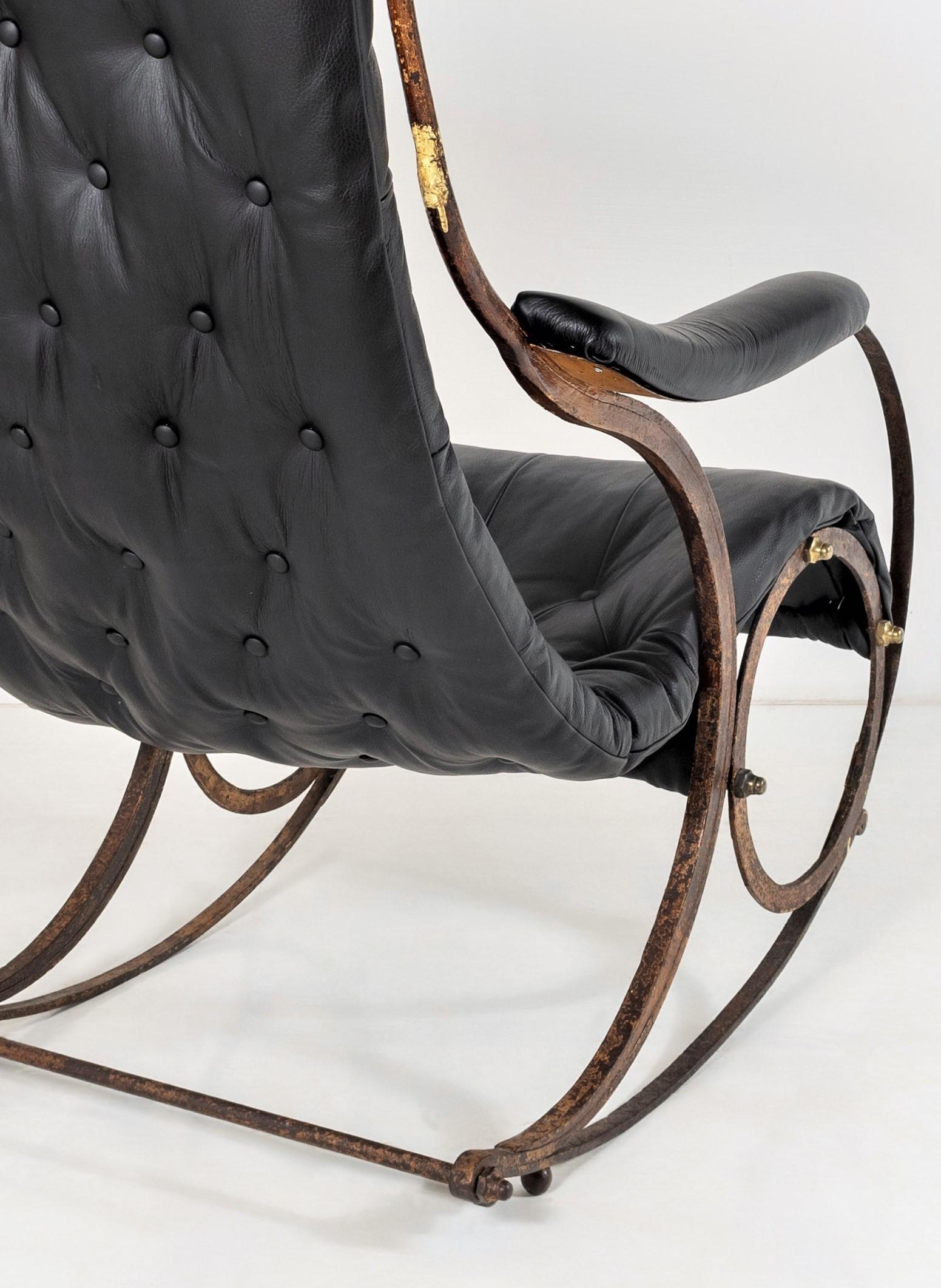 Superbe 19ème siècle. Chaise à bascule en cuir avec cadre en fer de R W Winfield, Angleterre en vente 5