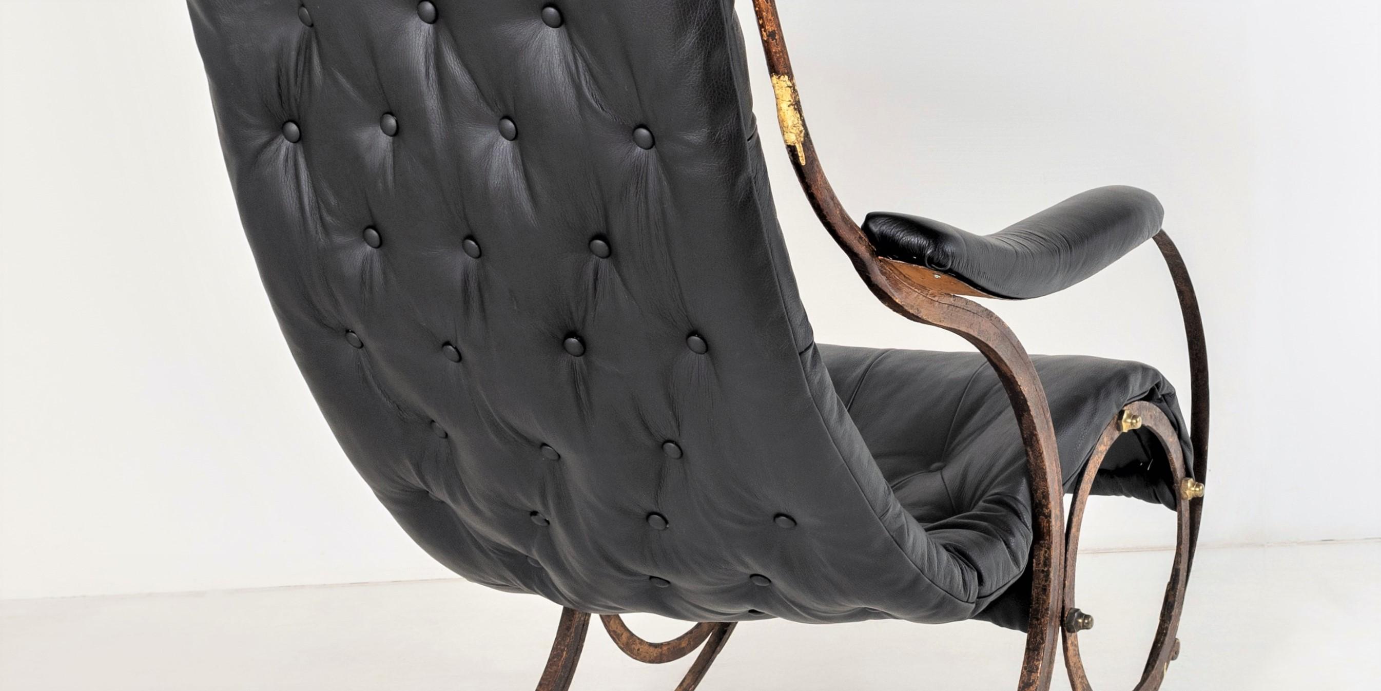Superbe 19ème siècle. Chaise à bascule en cuir avec cadre en fer de R W Winfield, Angleterre en vente 11