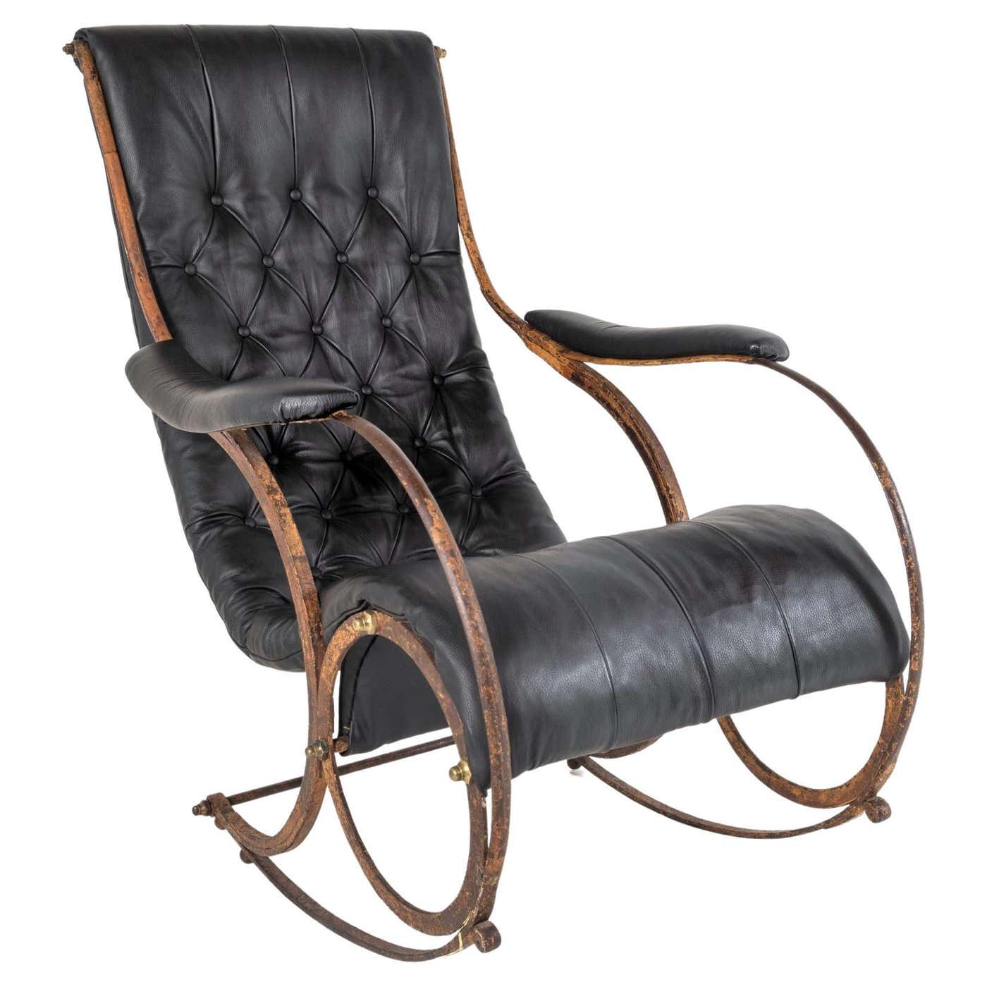 Superb 19thC. Iron Frame Leather Sling Rocking Chair by R W Winfield ...