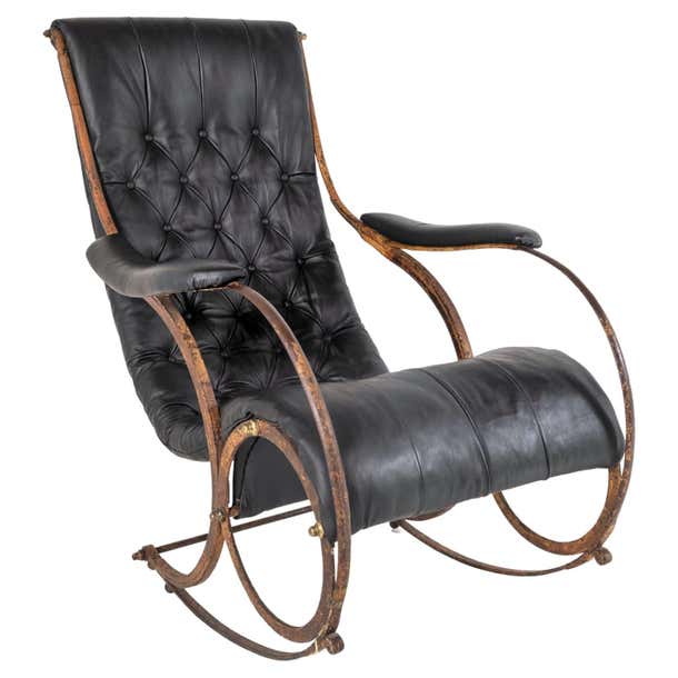 Superb 19thC. Iron Frame Leather Sling Rocking Chair by R W Winfield ...