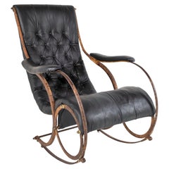 Superb 19thC. Iron Frame Leather Sling Rocking Chair by R W Winfield England