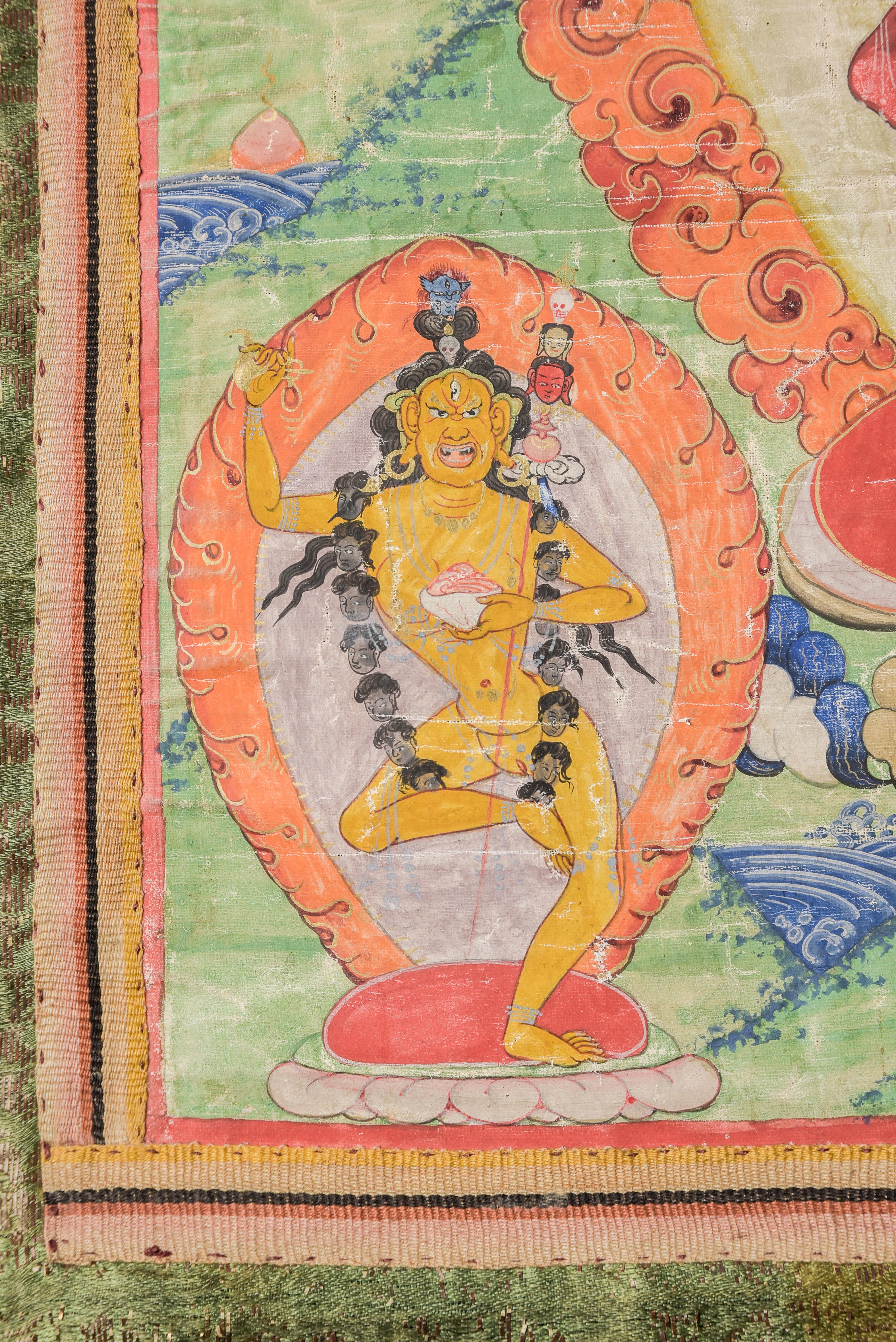 Mongolo Superbo Thangka mongolo del XIX secolo con 5 Dakini, 10729 in vendita