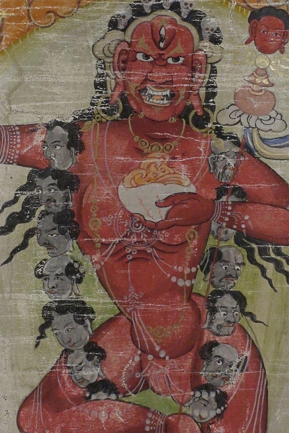 Superb 19thC Mongolian Thangka with 5 Dakinis, 6633 In Good Condition For Sale In Ukiah, CA