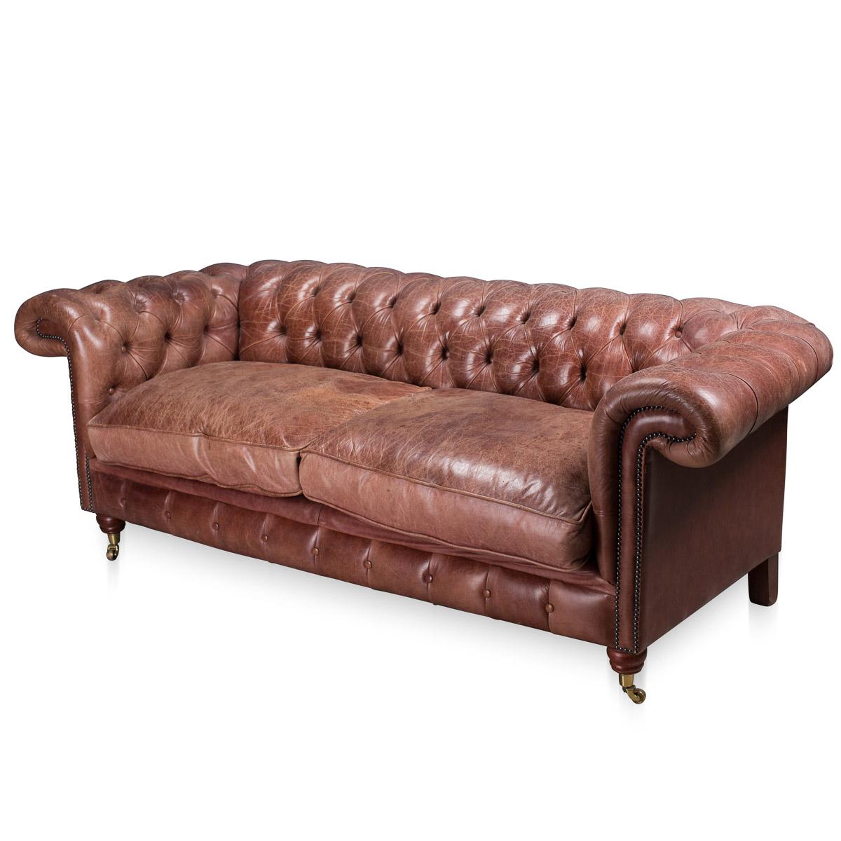 English Superb 20th Century Chesterfield Feather Filled Leather Sofa, circa 1990