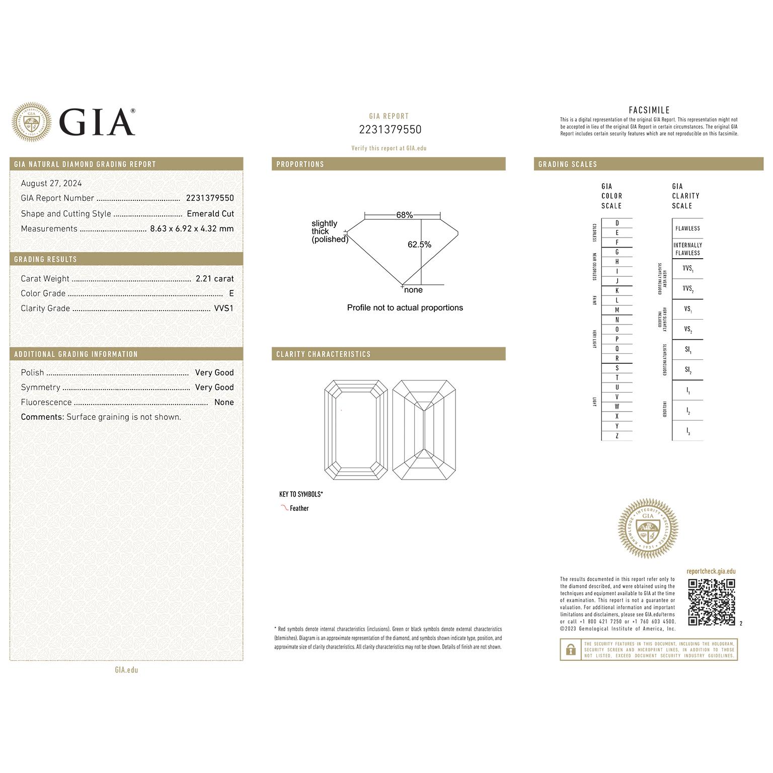 Superb 2.21 Carat E VVS1 Platinum Engagement Ring GIA For Sale 3