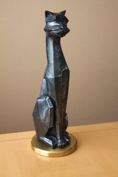 Wow! 25" Tall Brutalist Black Cat Sculpture Abstract Mid Century Modern Art 50s