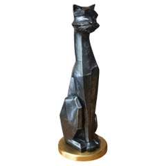 Wow! 25" Große brutalistische schwarze Katzenskulptur Abstrakte Mid-Century Modern Kunst 50er Jahre