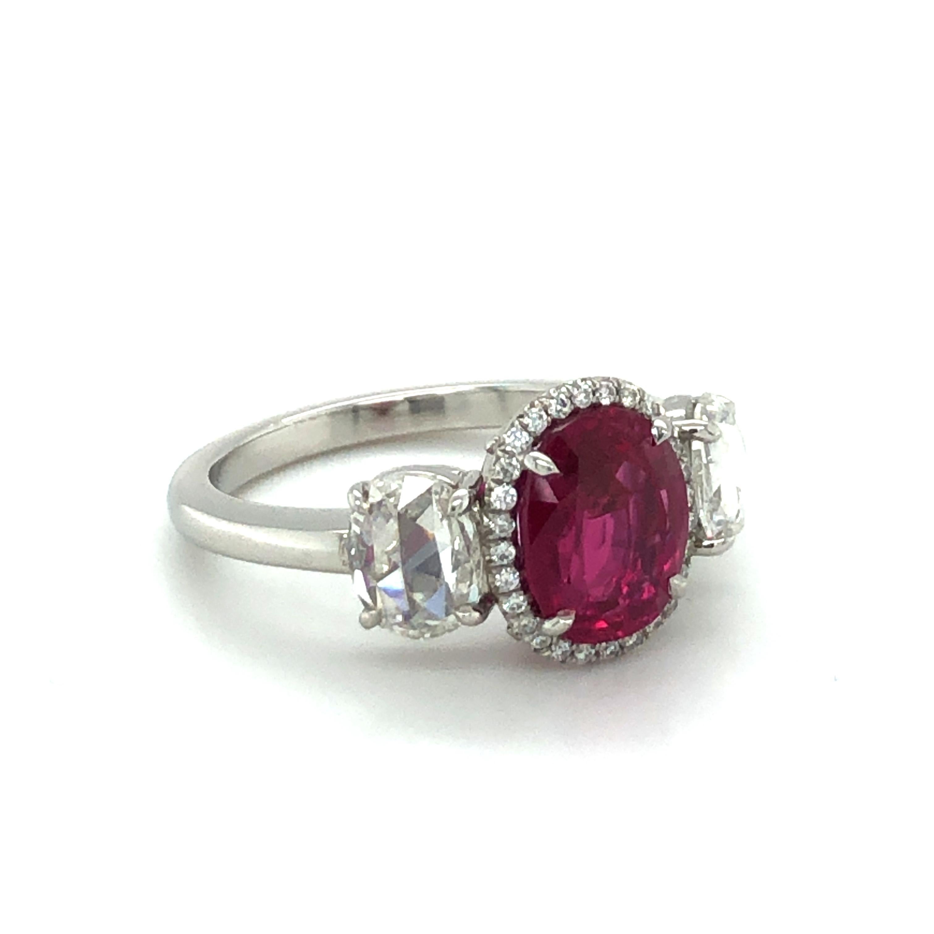 Contemporary Superb 2.73 Carat Burma Ruby and Diamond Ring in Platinum 950