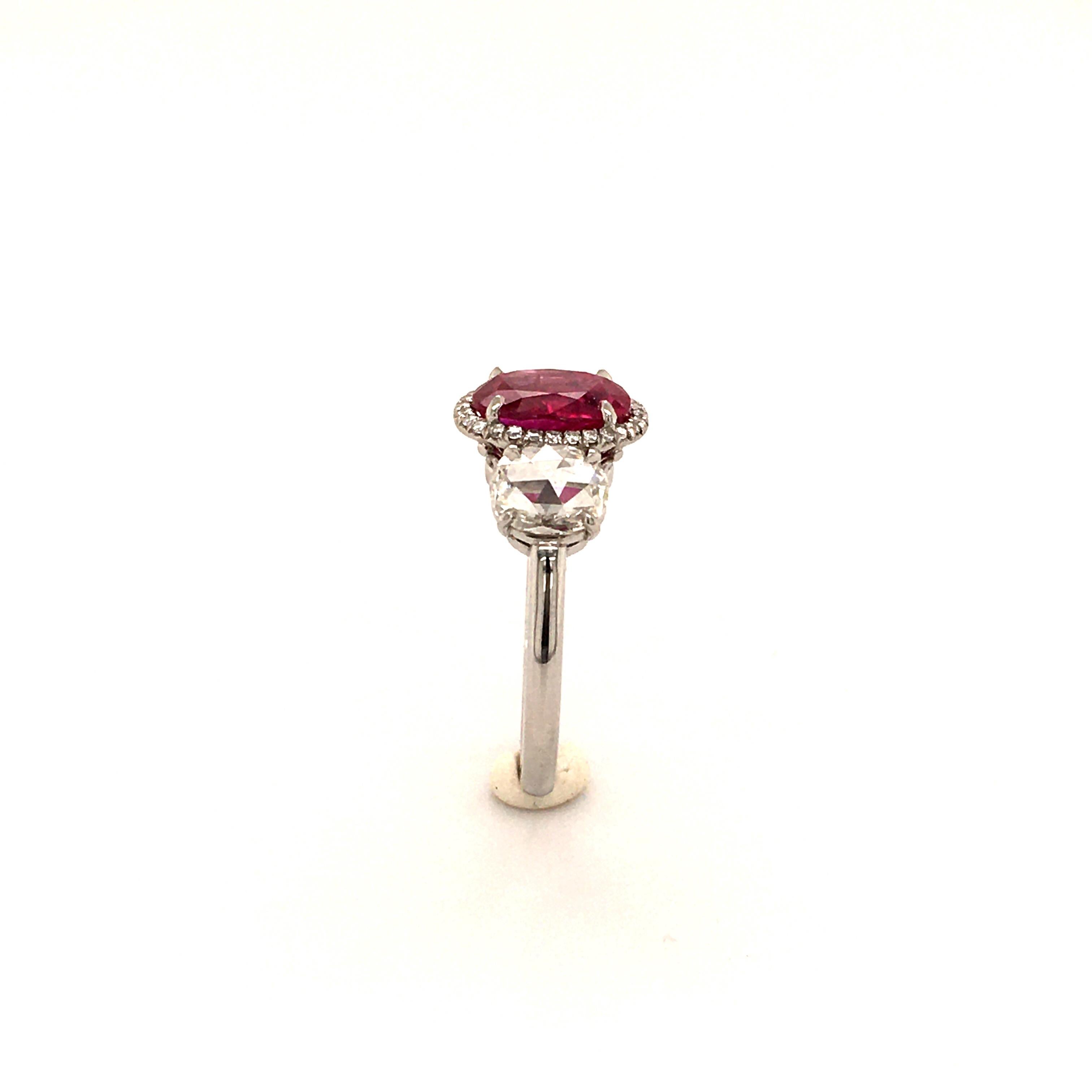 Superb 2.73 Carat Burma Ruby and Diamond Ring in Platinum 950 2
