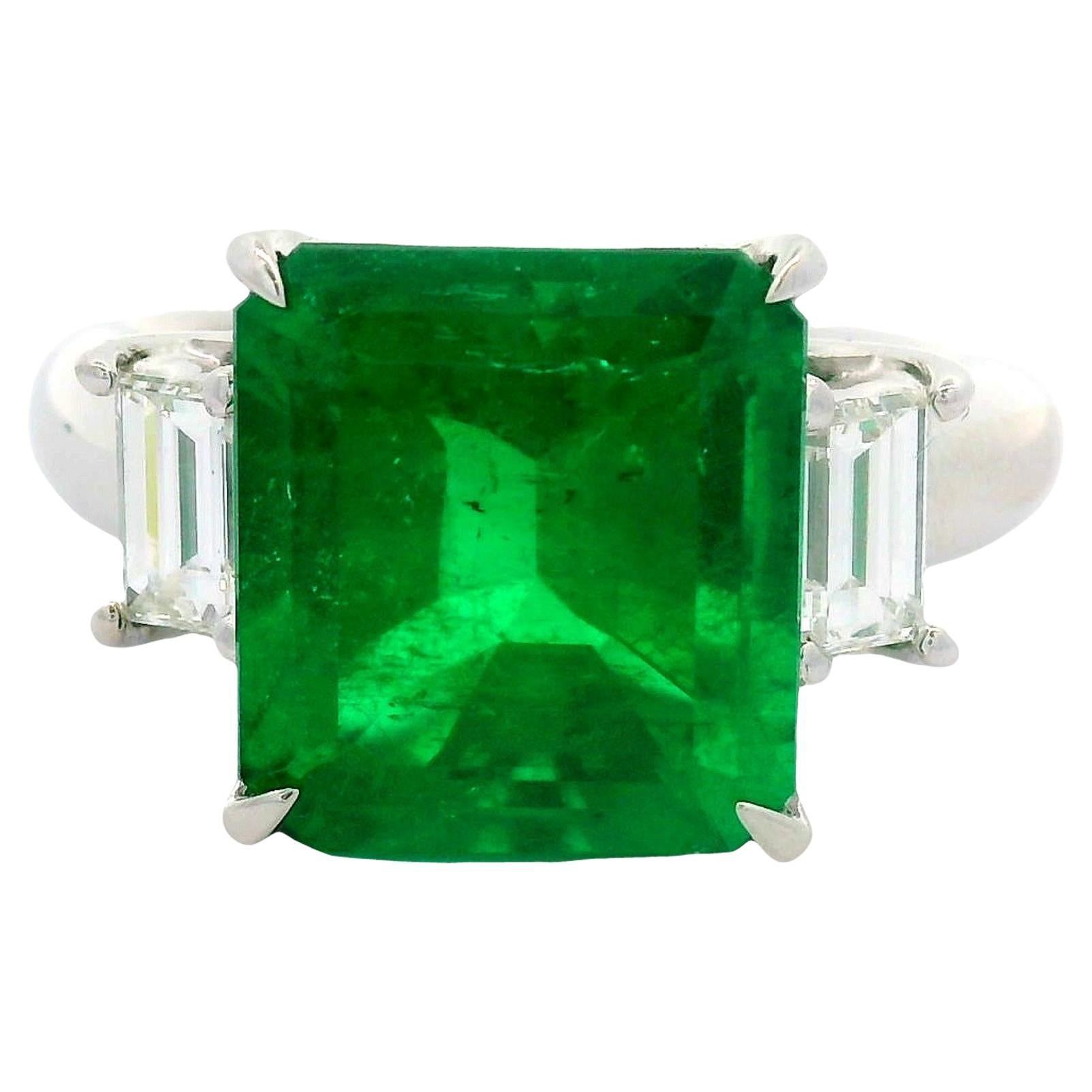 Hervorragender 4,80 Karat "Old-Mine" kolumbianischer Smaragd-Diamant-Platin-Ring, GRS-Zertifikat im Angebot