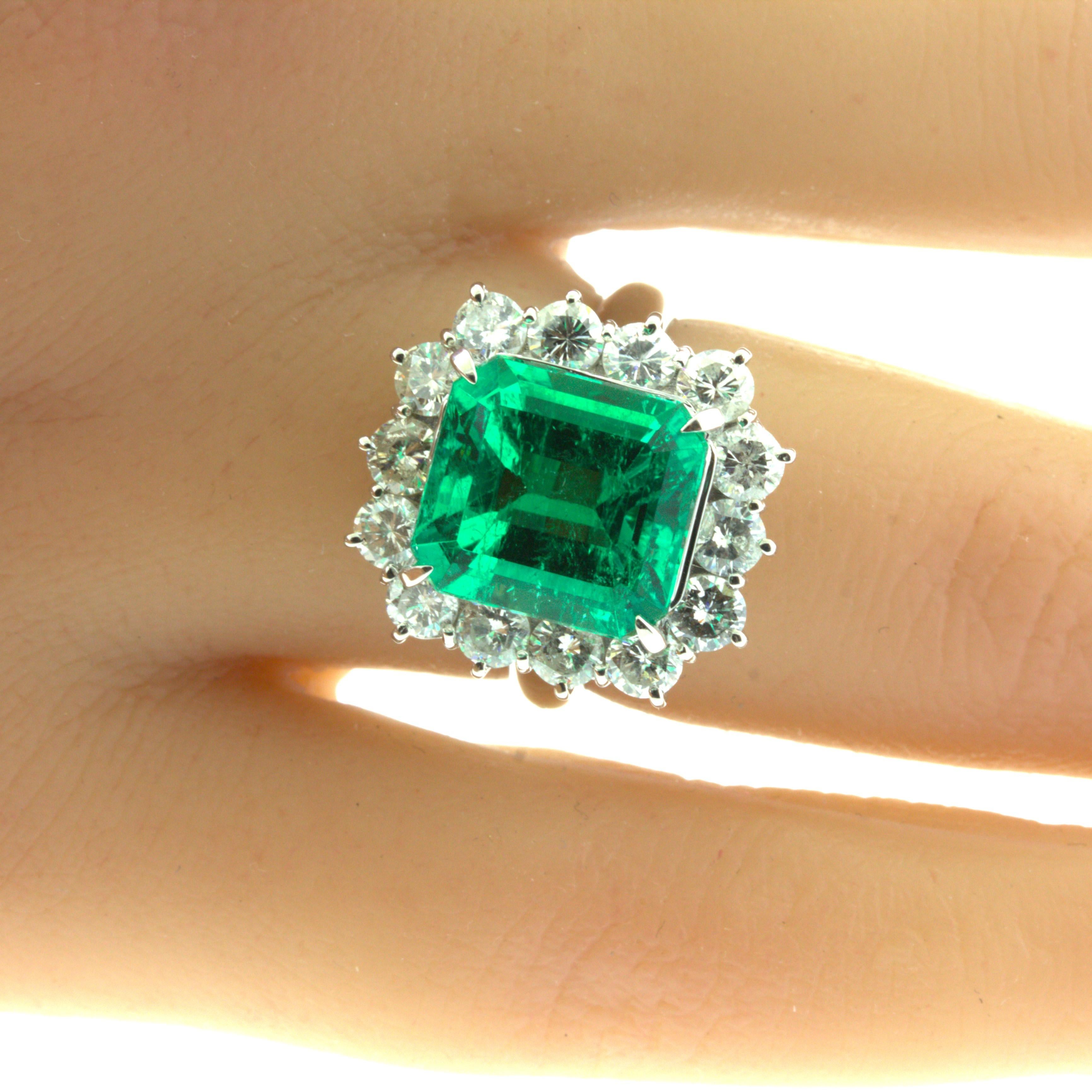 Superb 6.12 Carat Colombian Emerald Diamond Platinum Ring, GIA Certified 5