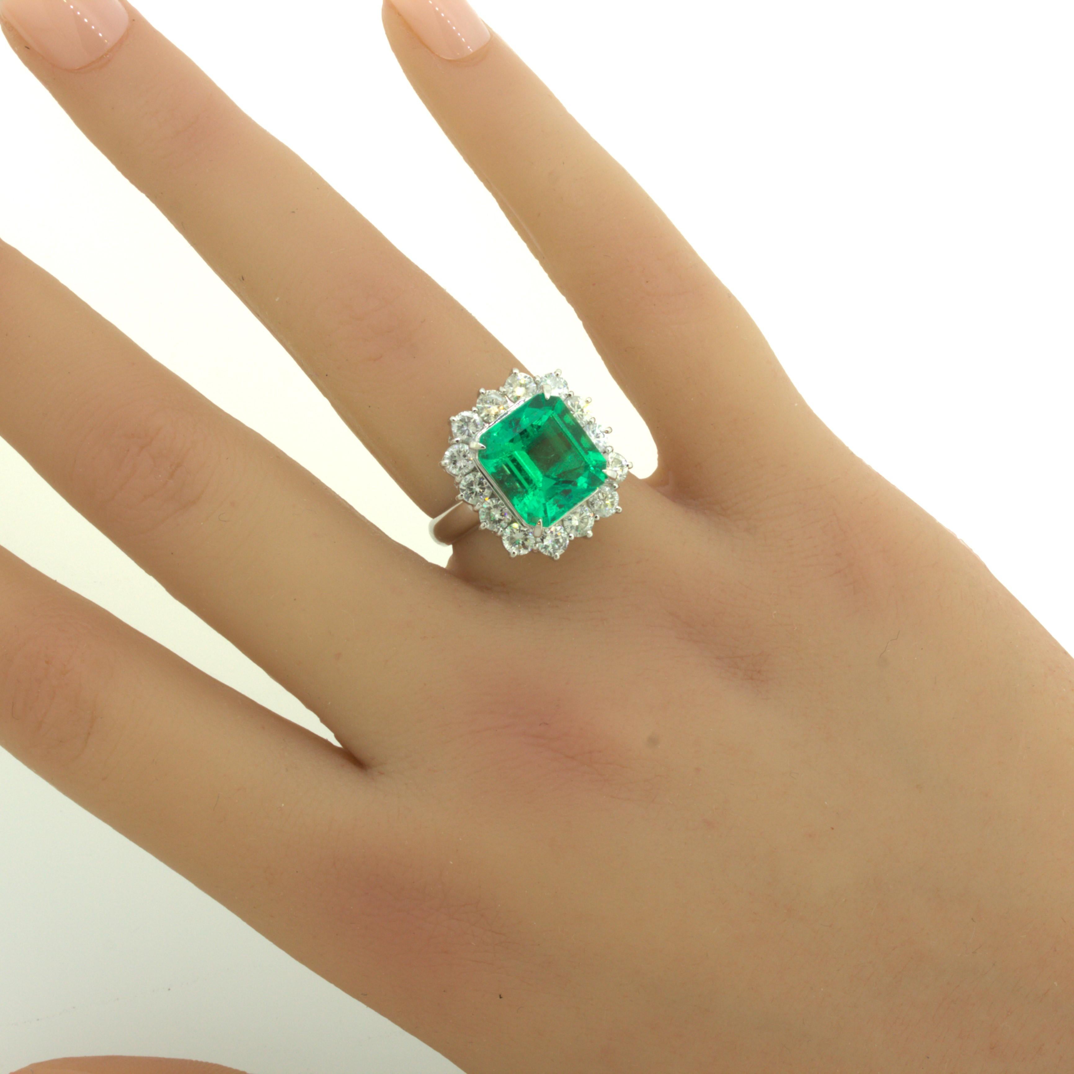 Superb 6.12 Carat Colombian Emerald Diamond Platinum Ring, GIA Certified 6