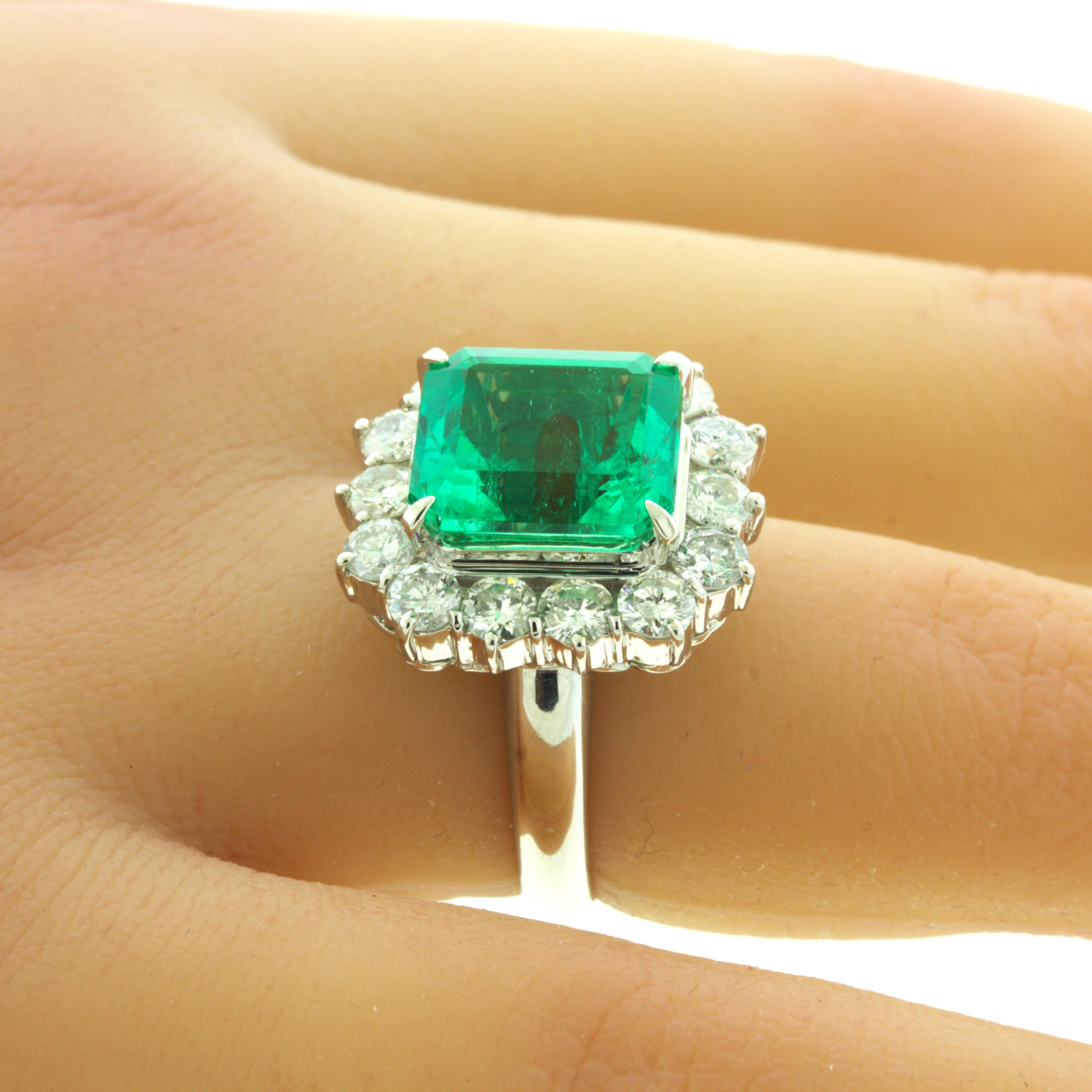 Superb 6.12 Carat Colombian Emerald Diamond Platinum Ring, GIA Certified 1