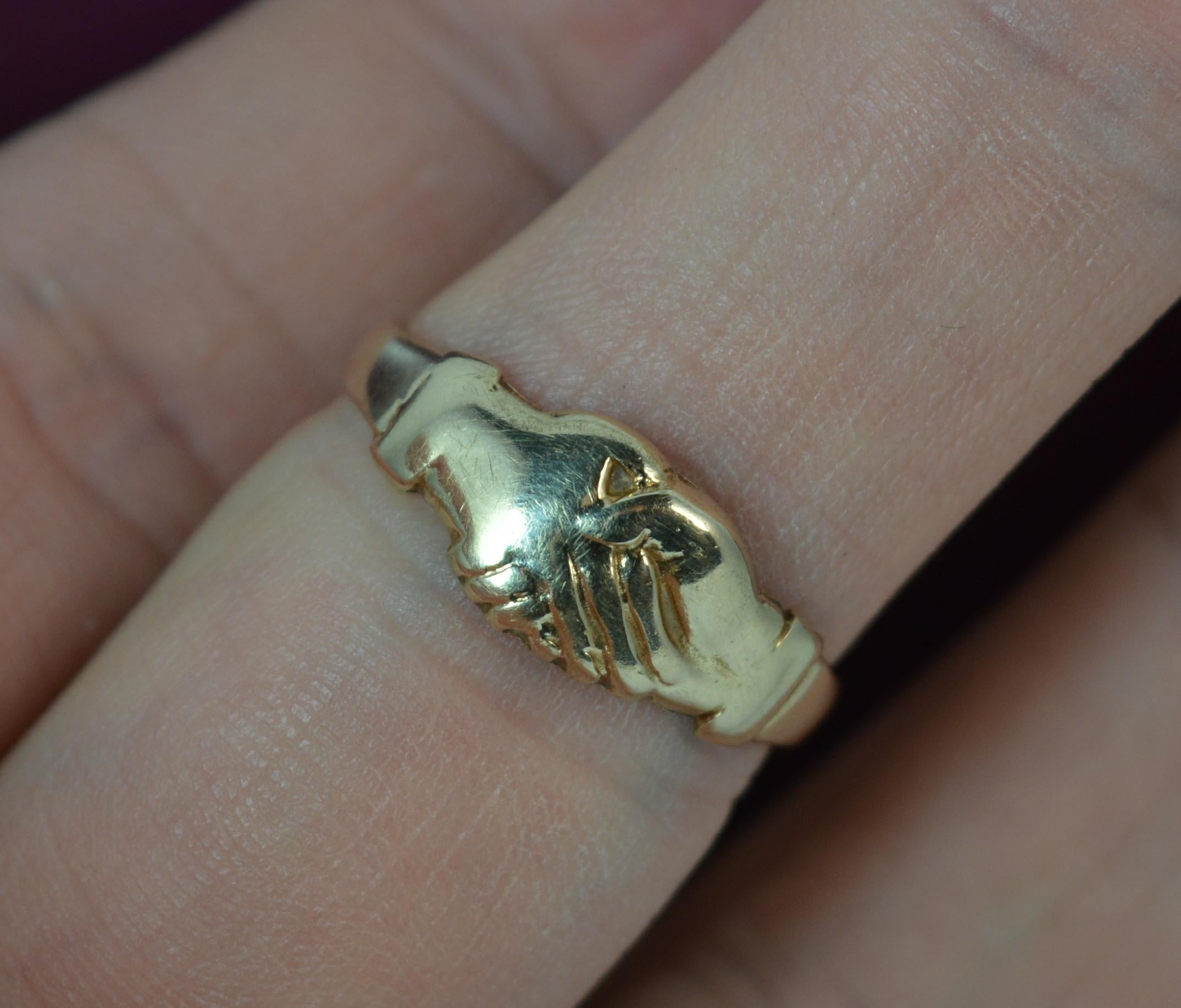 Victorian Superb 9 Carat Gold Claddagh Fede Ring