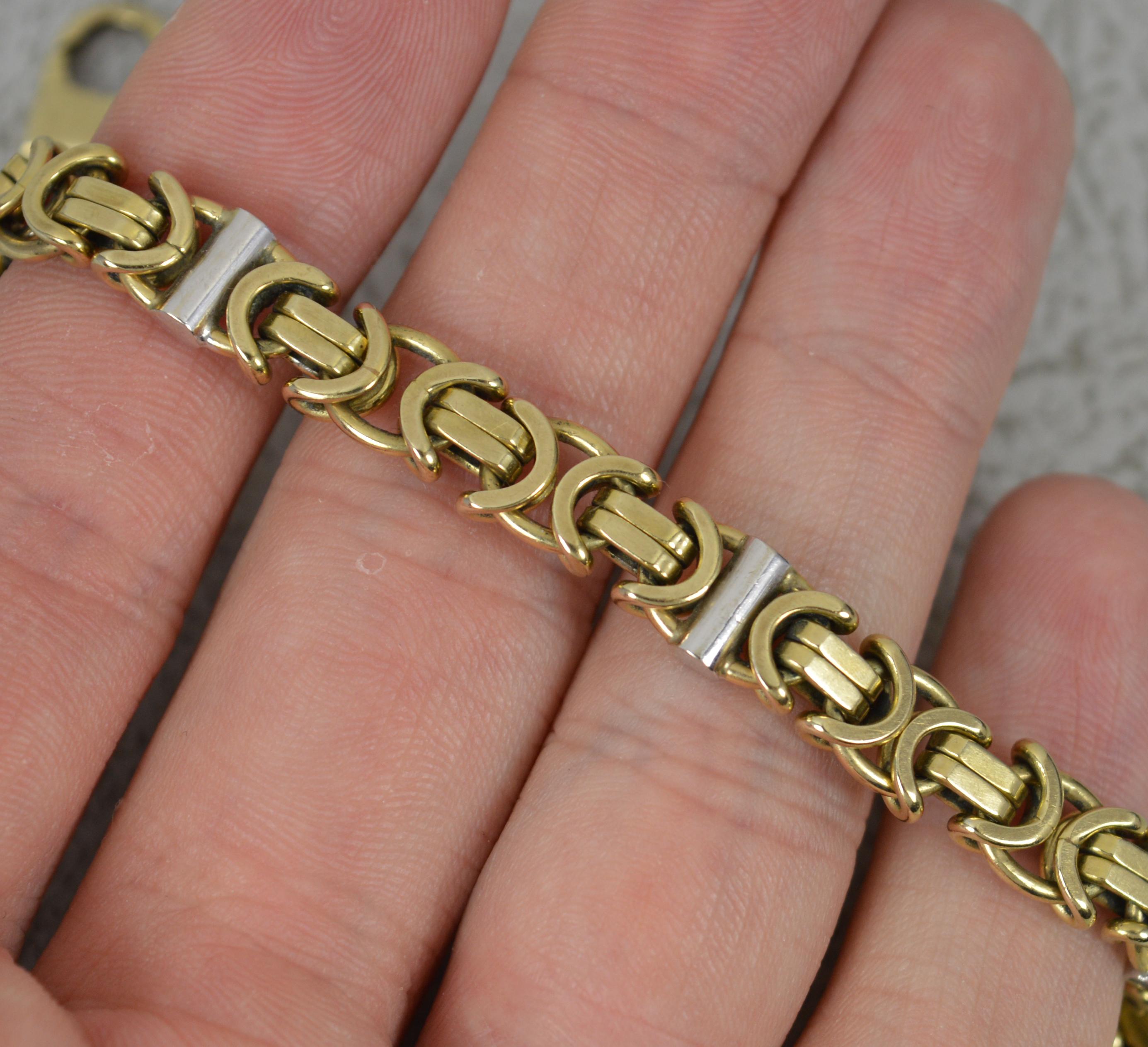 Superb 9 Carat Gold Two Tone Byzantine Bracelet In Excellent Condition For Sale In St Helens, GB