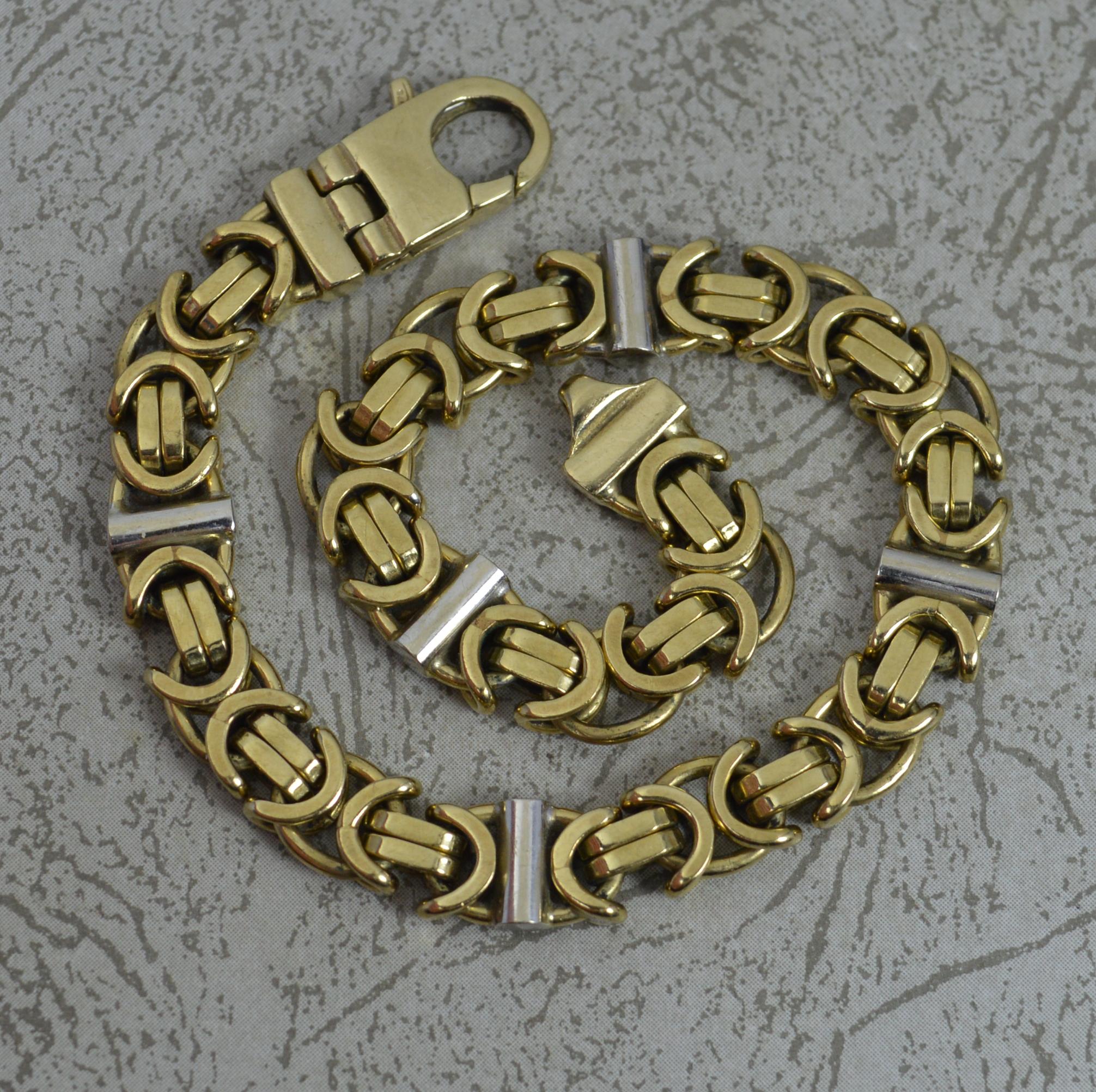 Superb 9 Carat Gold Two Tone Byzantine Bracelet For Sale 3