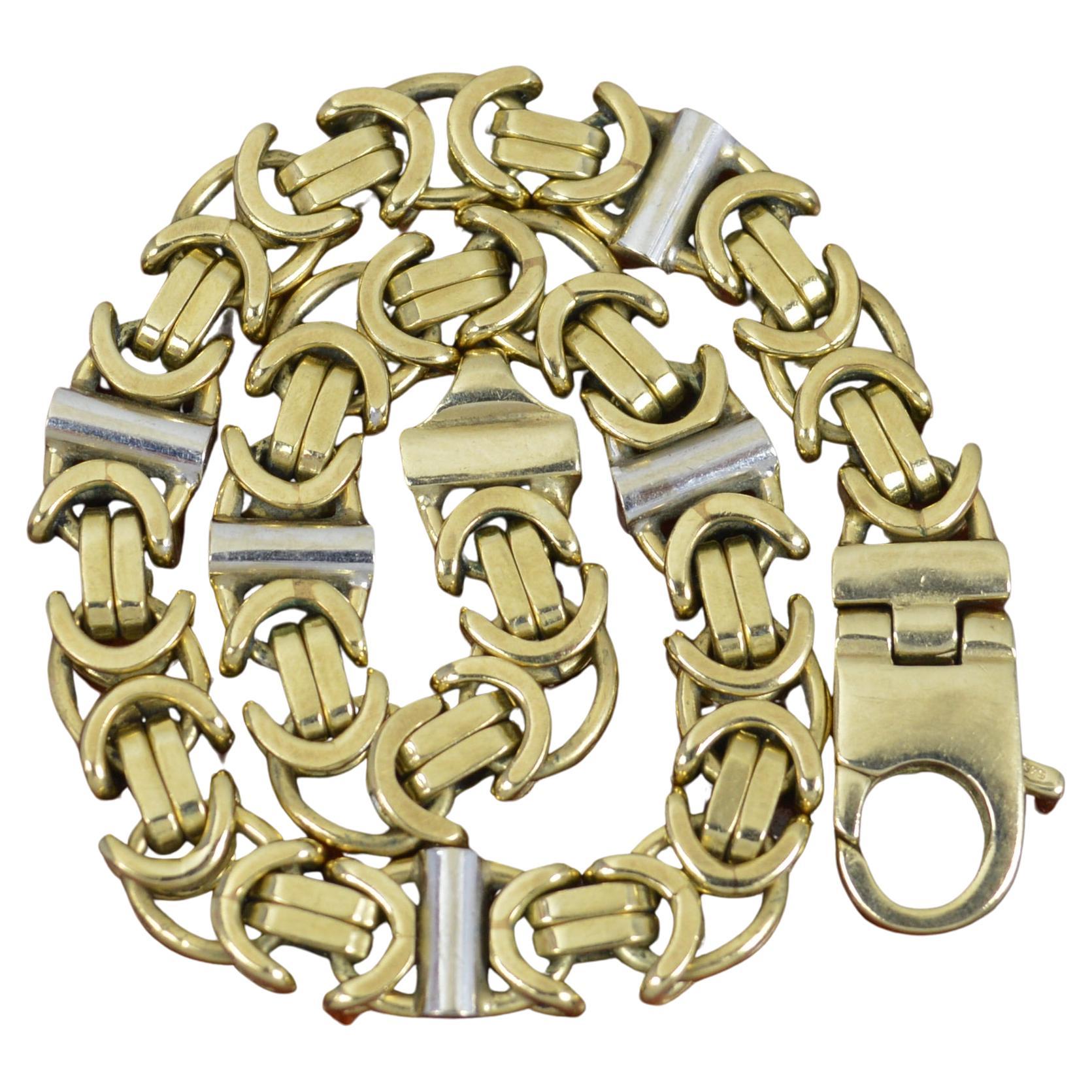 Superb 9 Carat Gold Two Tone Byzantine Bracelet For Sale