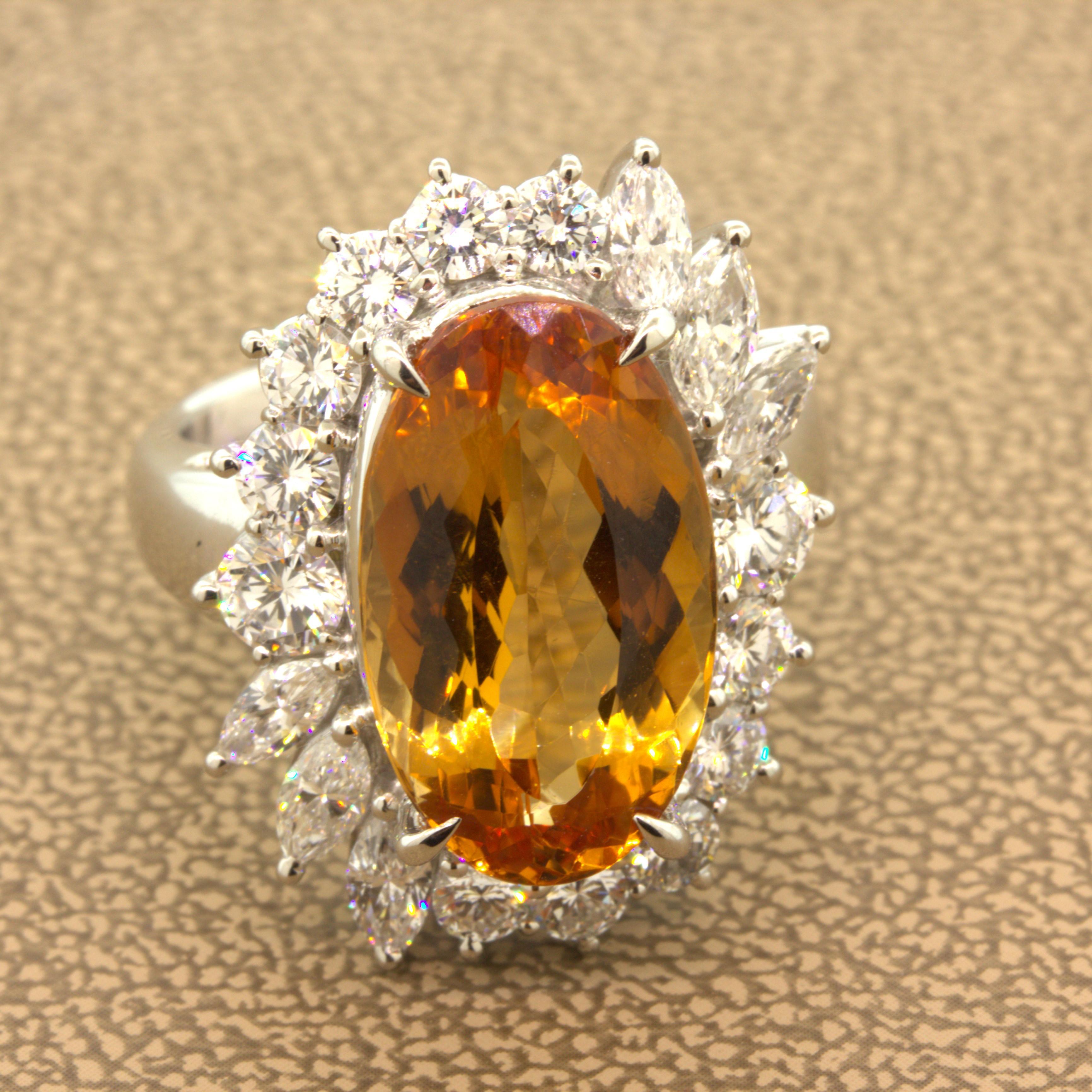 Oval Cut Superb 9.60 Carat Imperial Topaz Diamond Platinum Ring For Sale