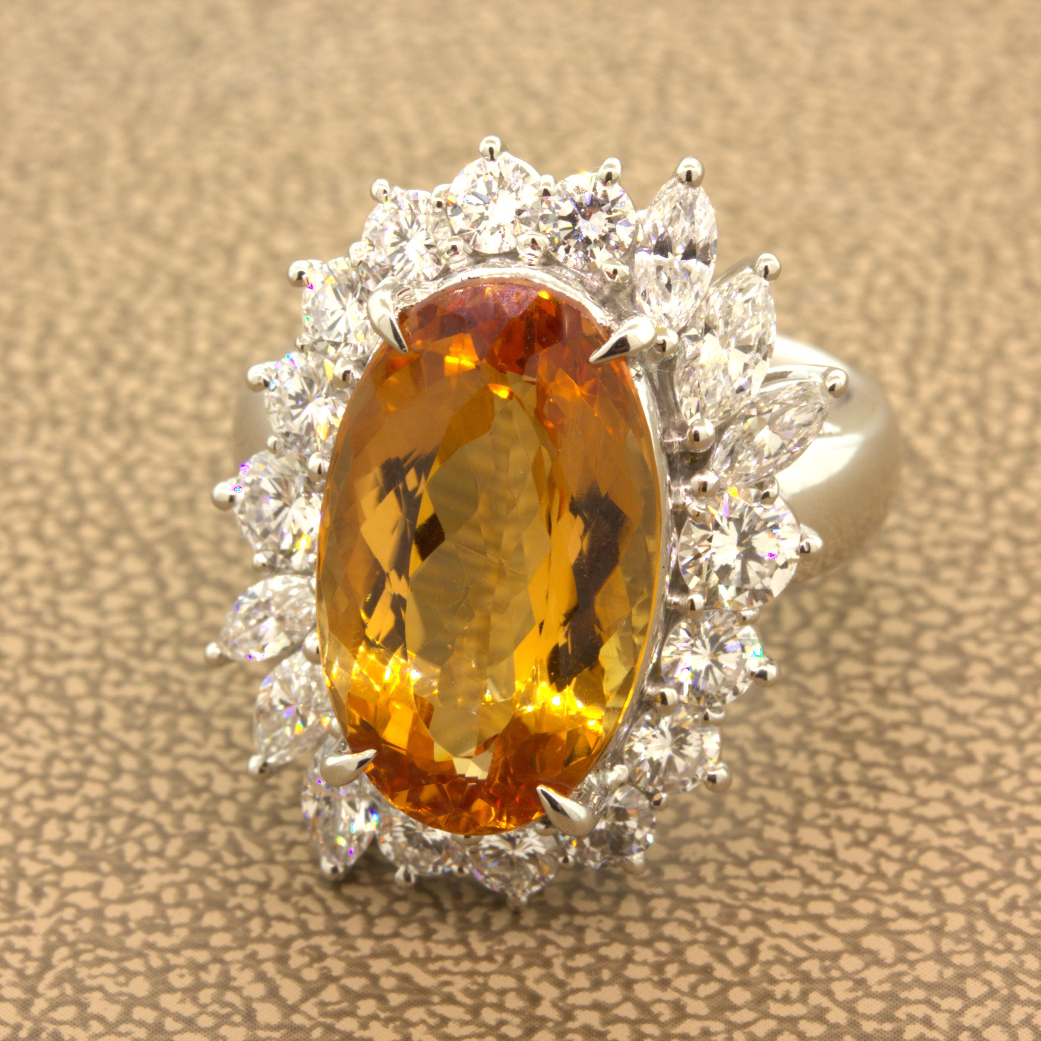 Superb 9.60 Carat Imperial Topaz Diamond Platinum Ring In New Condition For Sale In Beverly Hills, CA