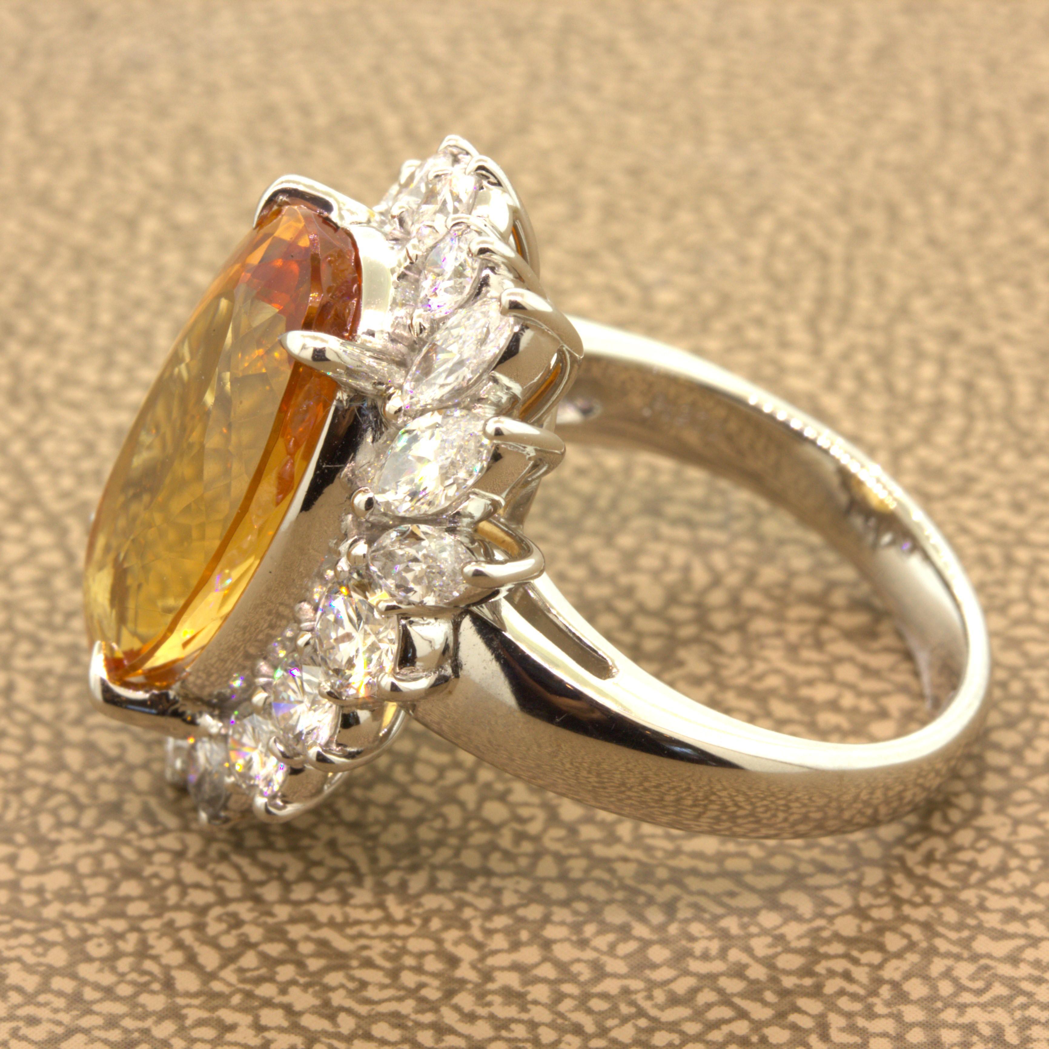Women's Superb 9.60 Carat Imperial Topaz Diamond Platinum Ring For Sale