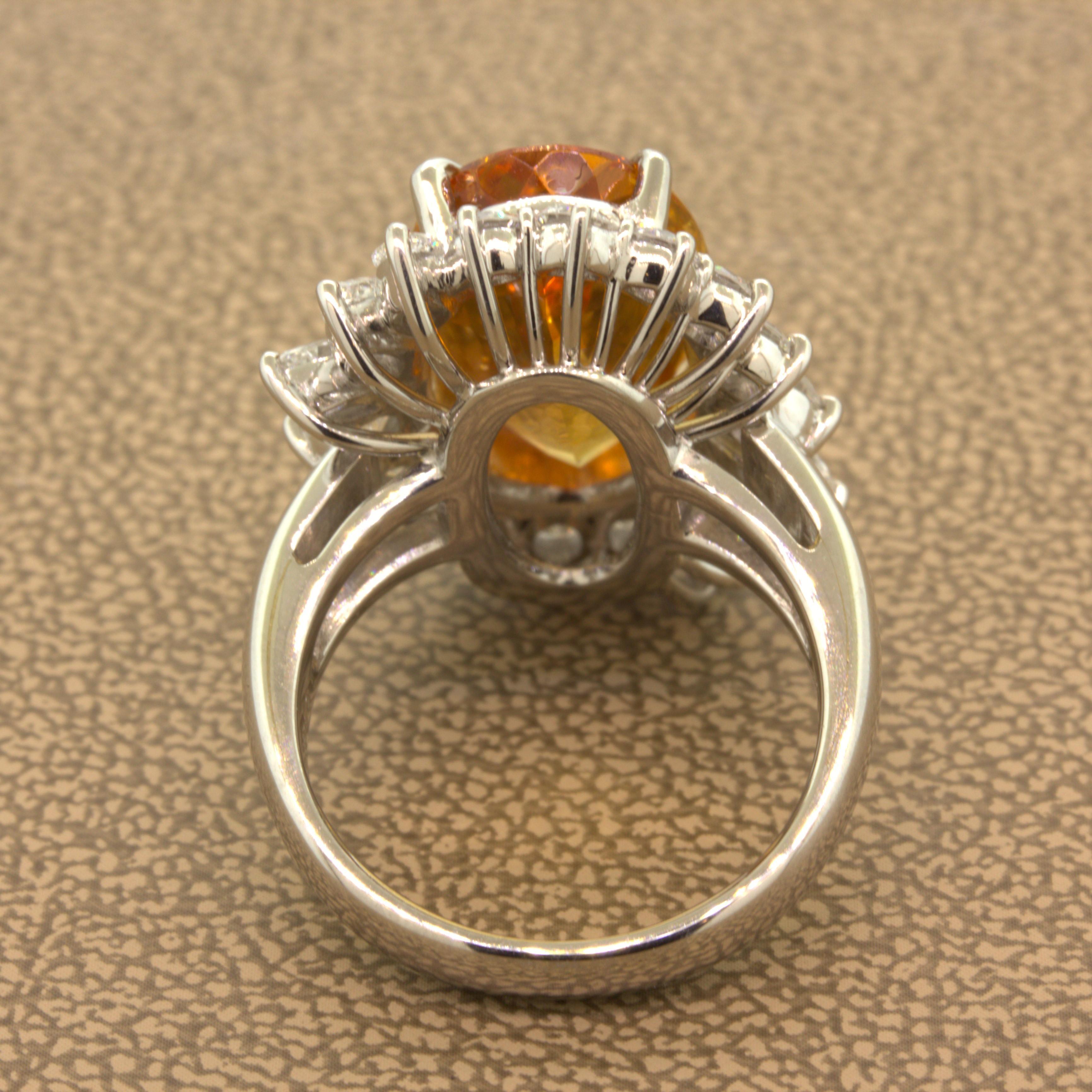 Superb 9.60 Carat Imperial Topaz Diamond Platinum Ring For Sale 1