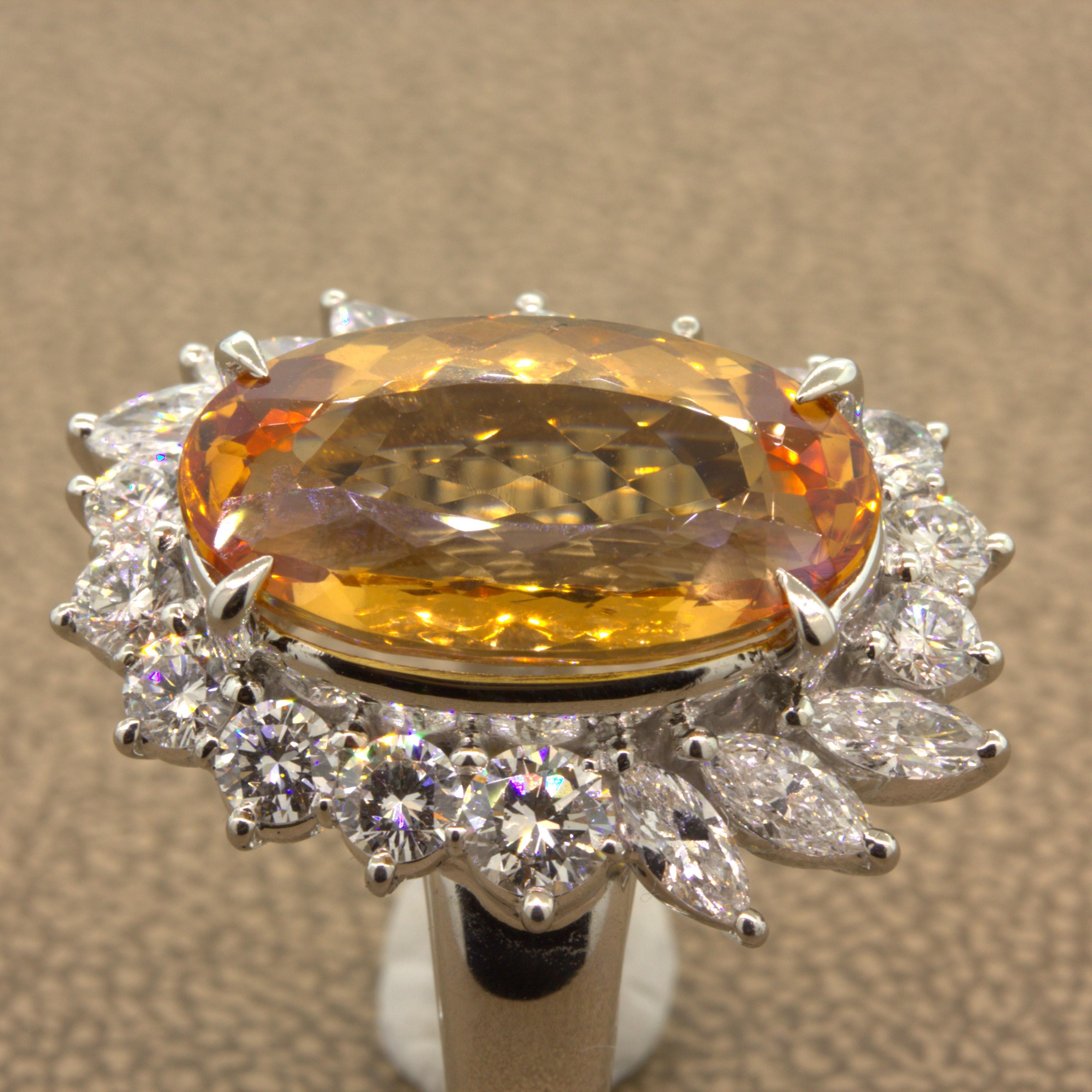 Superb 9.60 Carat Imperial Topaz Diamond Platinum Ring For Sale 3