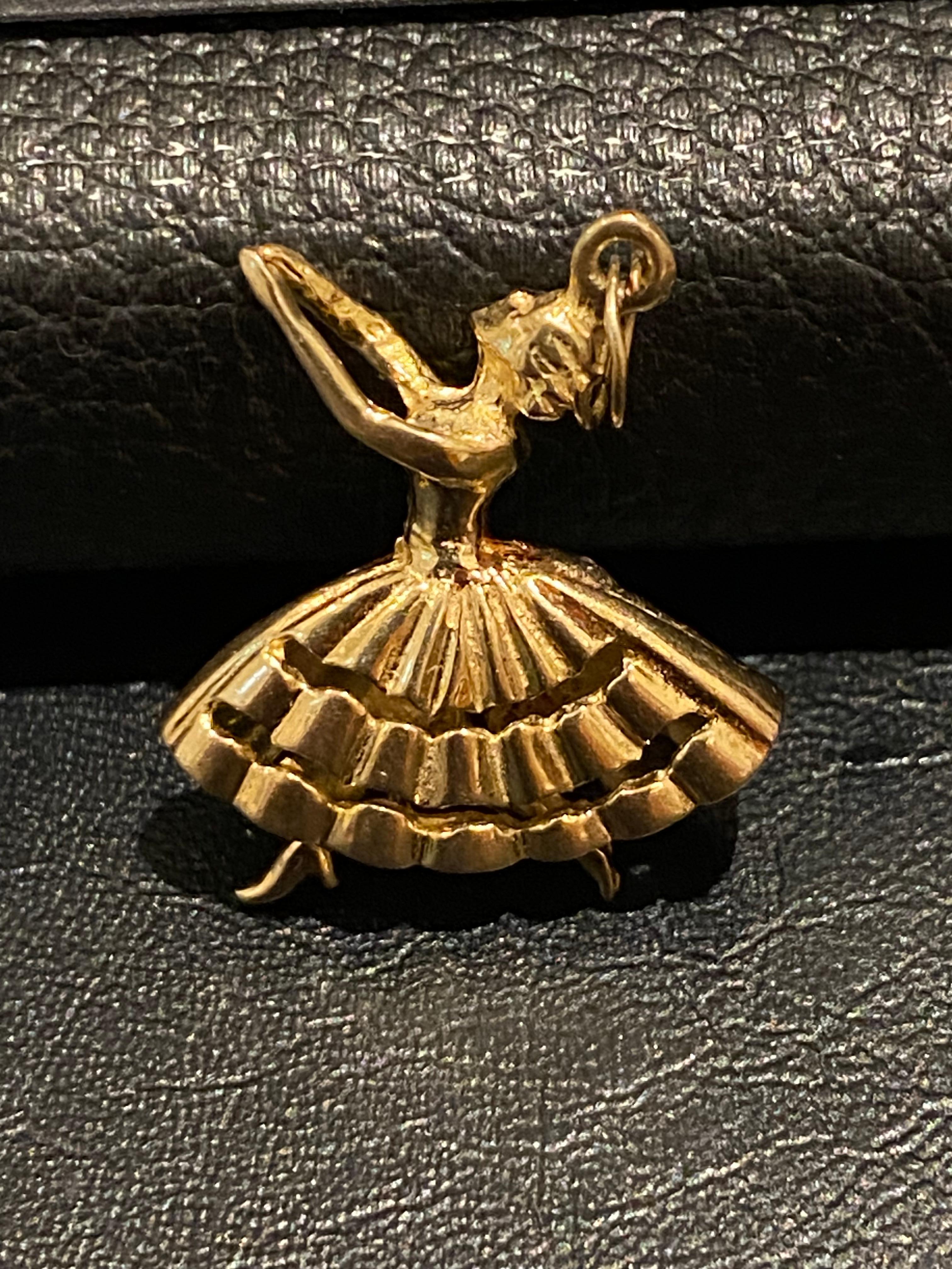 Retro Superb 9K Yellow Gold Dancer / Ballerina with Moving Legs Charm. England, c1961. For Sale