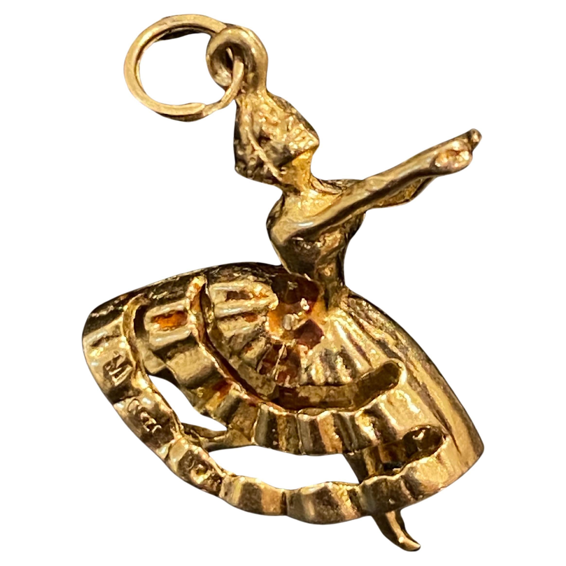 Superb 9K Yellow Gold Dancer / Ballerina with Moving Legs Charm. England, c1961. For Sale
