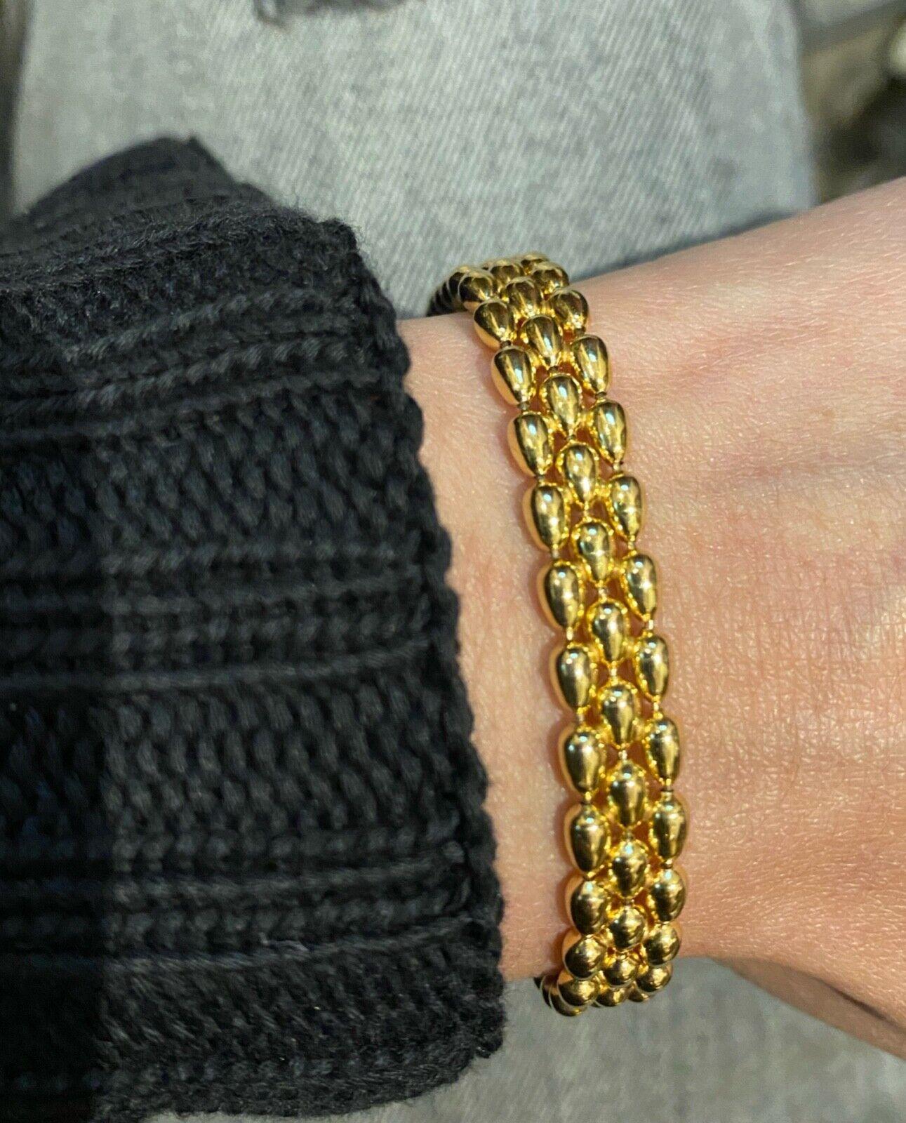 Women's or Men's Superb 9Kt Yellow Gold Italian Panther Link Bracelet, c2000s. Mint Condition. For Sale