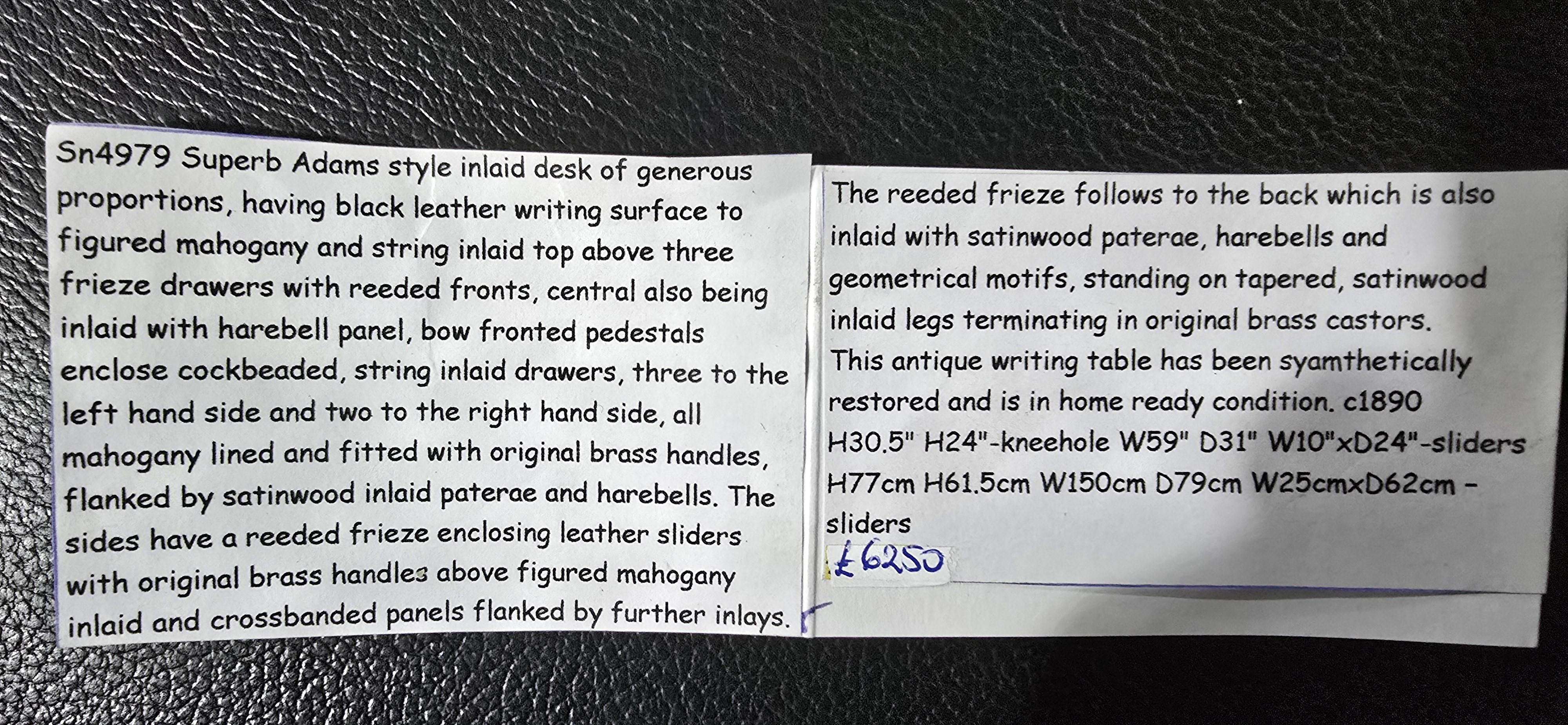 Superb Adams Inlaid Desk For Sale 6