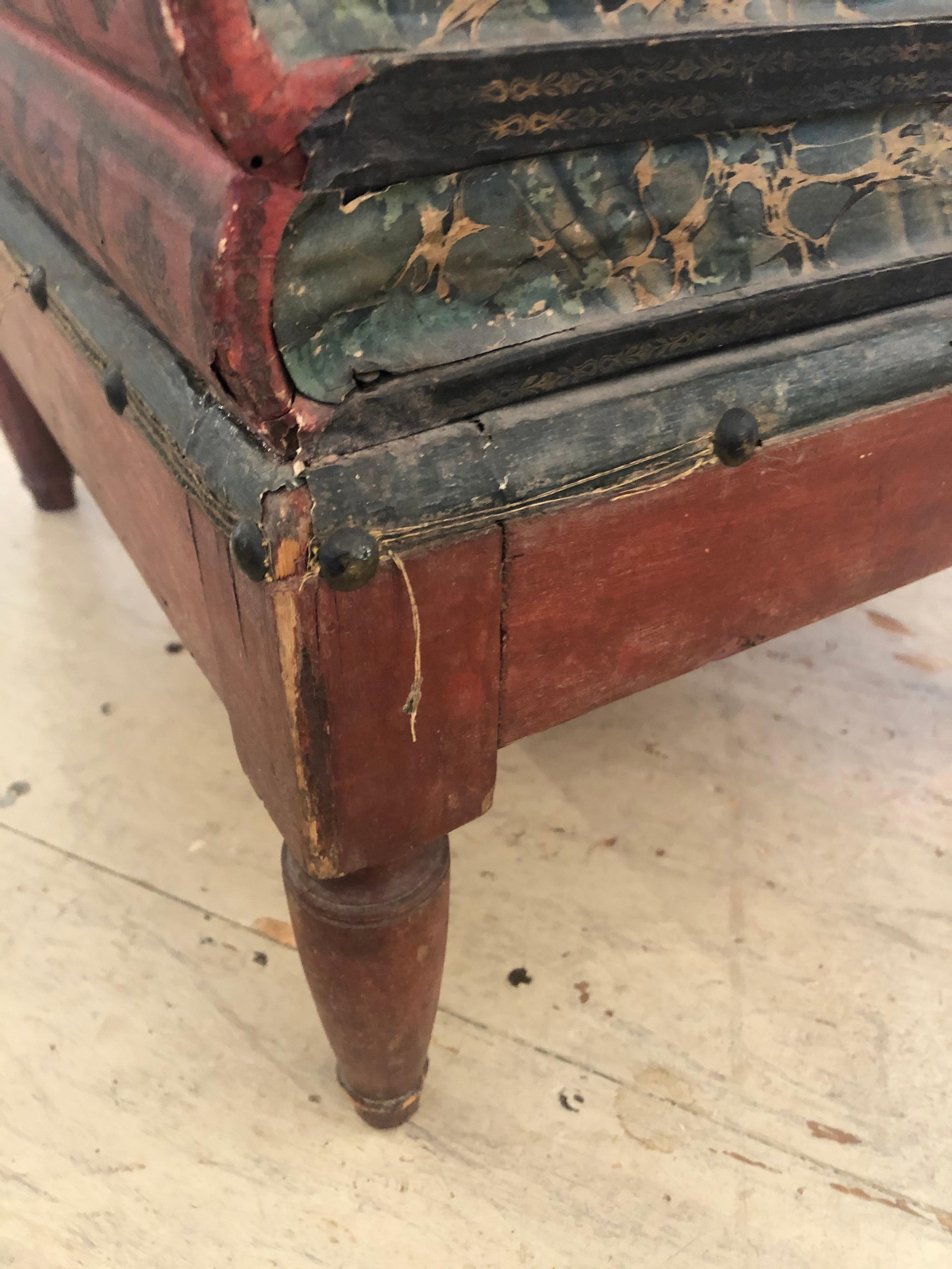 Superb Aged 19th Century Italian Paper Wrapped Trompe l'oeil Book Side Table Box 13