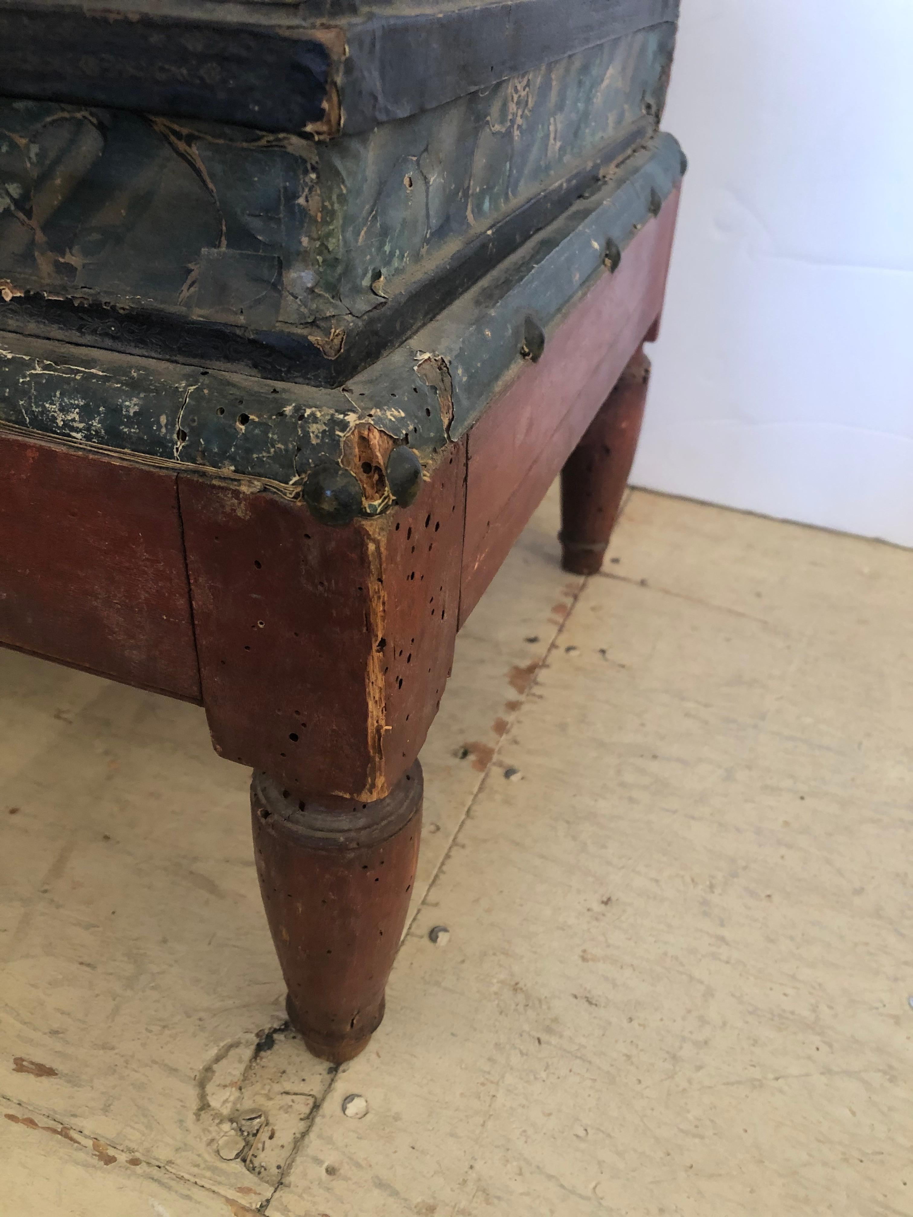 Wood Superb Aged 19th Century Italian Paper Wrapped Trompe l'oeil Book Side Table Box