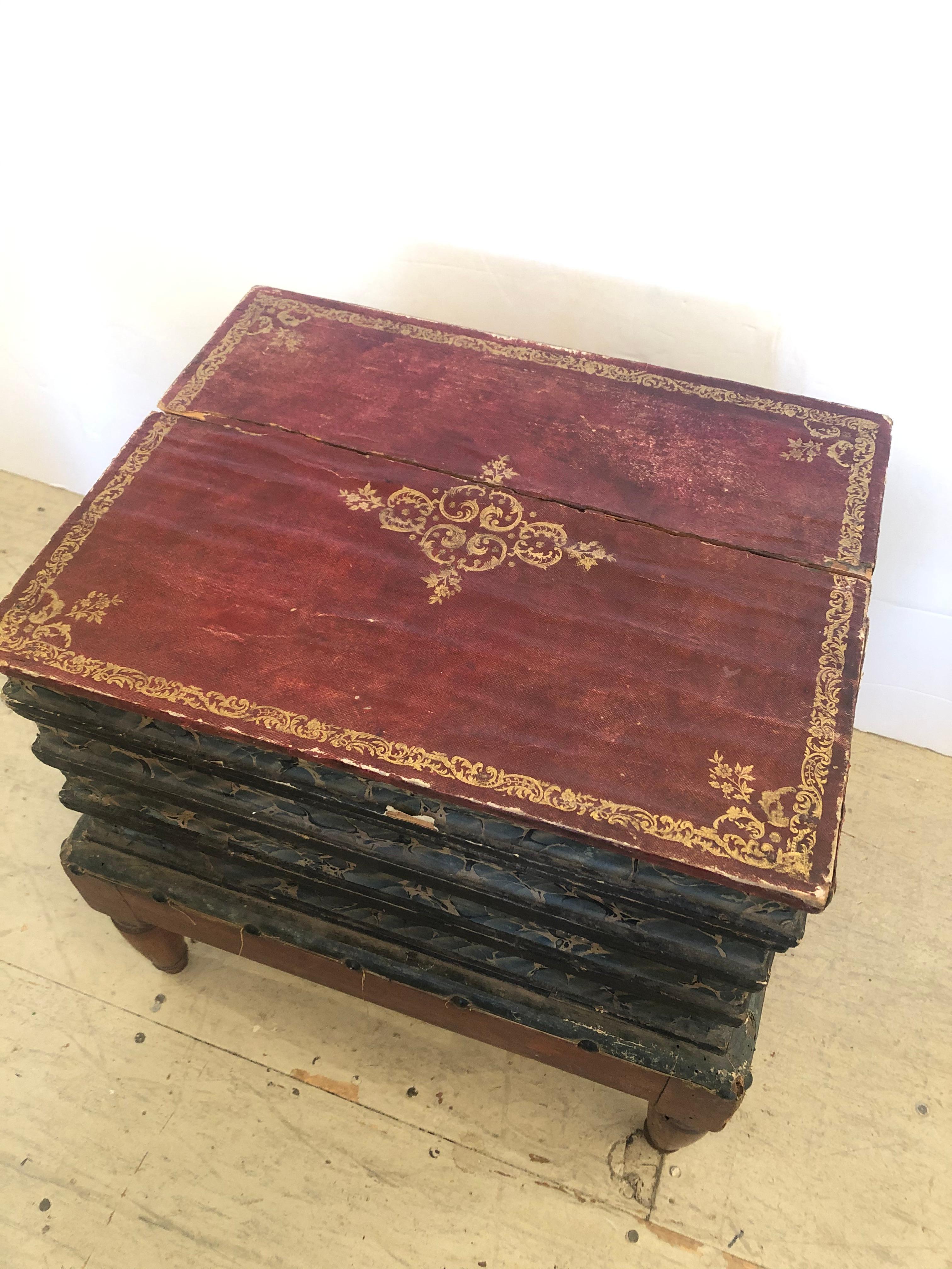 Superb Aged 19th Century Italian Paper Wrapped Trompe l'oeil Book Side Table Box 2